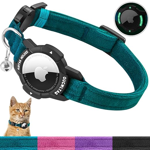 Coleira Luminosa OUCWLTAG GPS para Gatos com Suporte para Apple Air, Coleira Rastreadora com Faixa Elástica de Segurança para Cães e Gatinhos