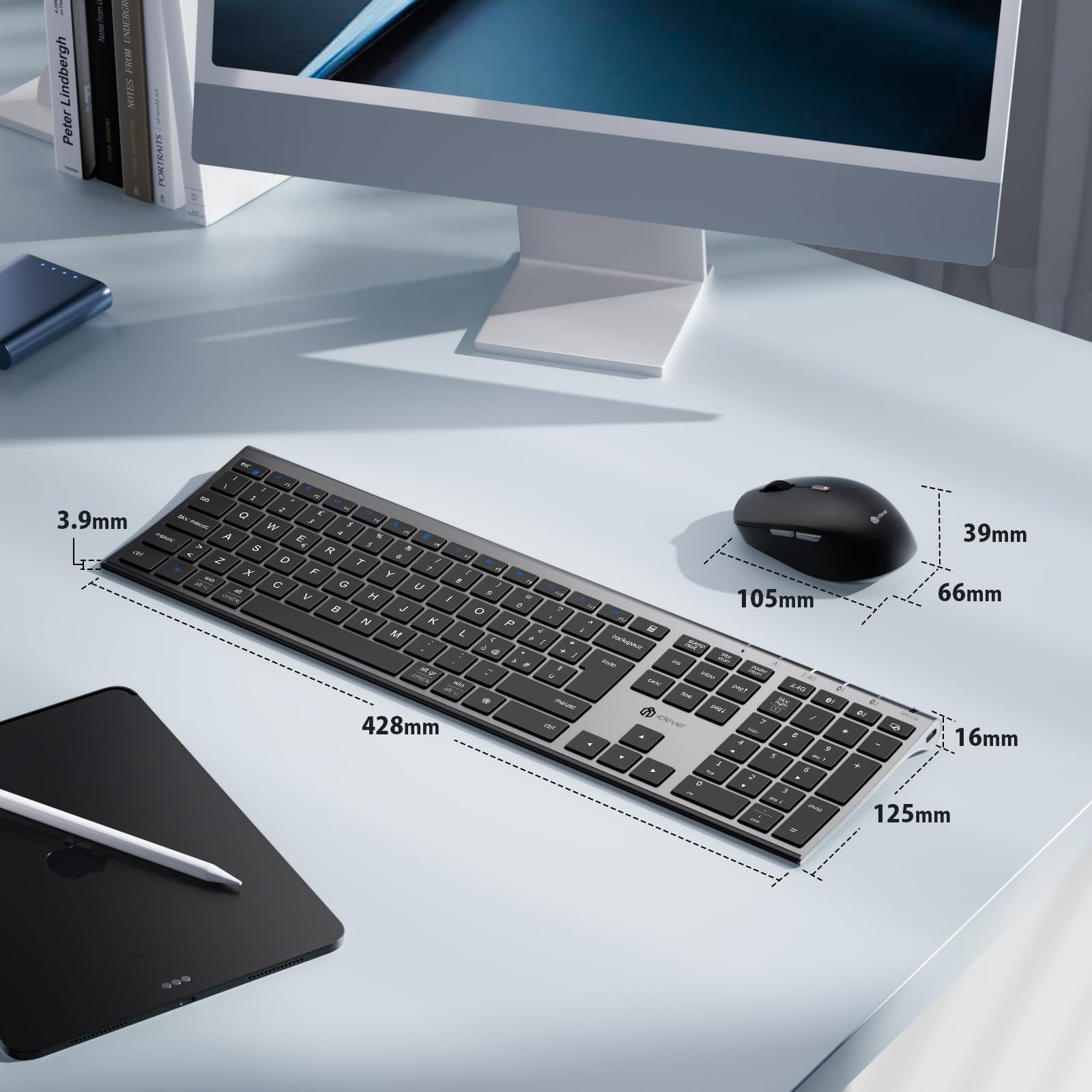iClever Tastiera e Mouse Wireless Bluetooth, Tastiera e Mouse Doppia Modalità (Bluetooth + 2.4G) Ricaricabile, Layout Italiano QWERTY, Silenziosa for Mac, iPad, PC, Laptop, Desktop, Tablet, Smartphone