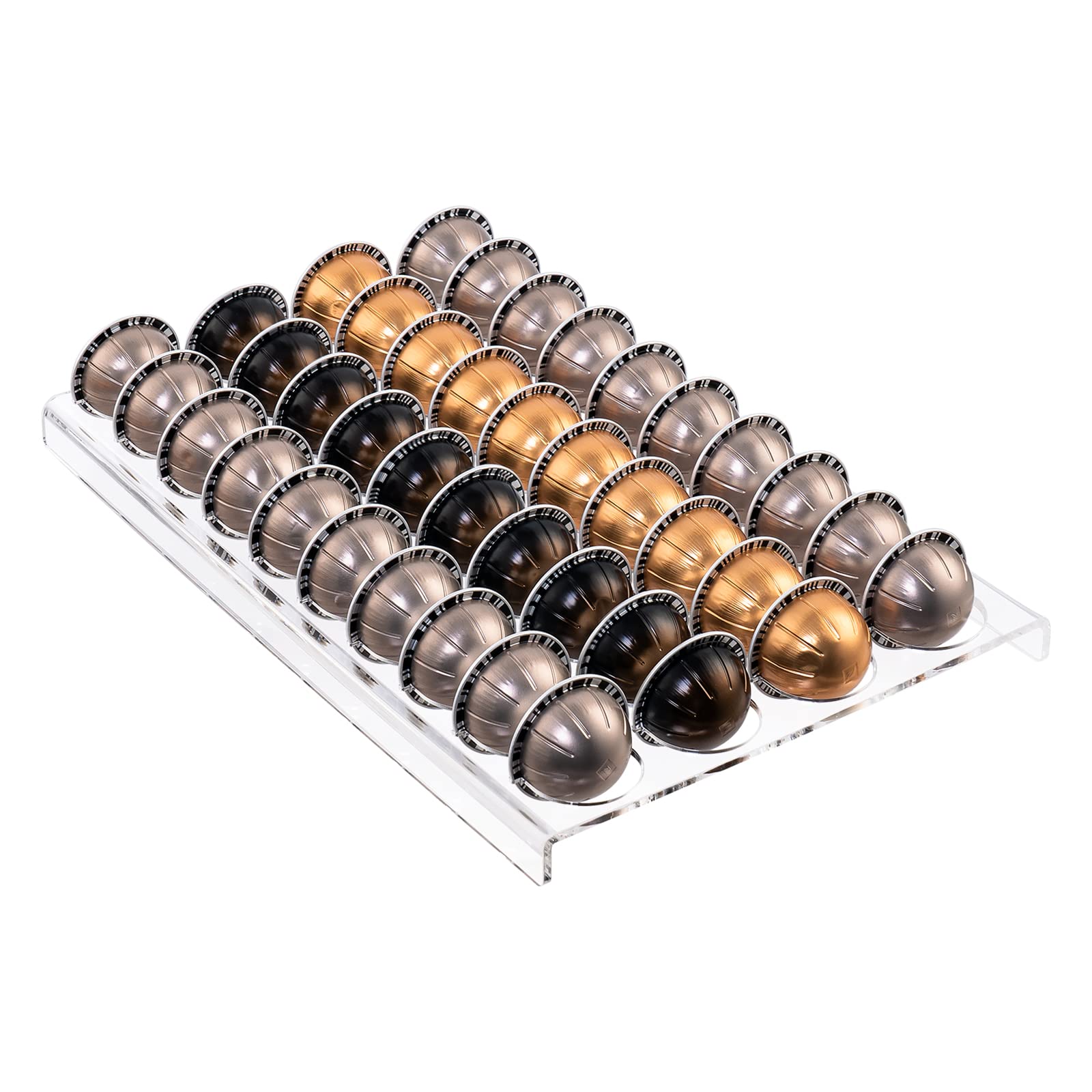 SUMERFLOS Bandeja de almacenamiento para cápsulas de café de 15.75 pulgadas de largo x 10.23 pulgadas de ancho, compatible con cápsulas Vertuoline, organizador de inserción de cajón con capacidad para