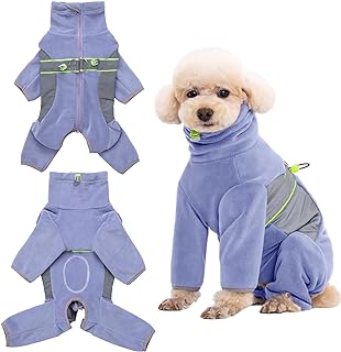 Dog Fleece Onesie Clothes, Dog Pajamas Dog Surgery Recovery Suit for Puppy, Small Dog Pjs Warm Coat for Male and Female Dogs(Purple-M)