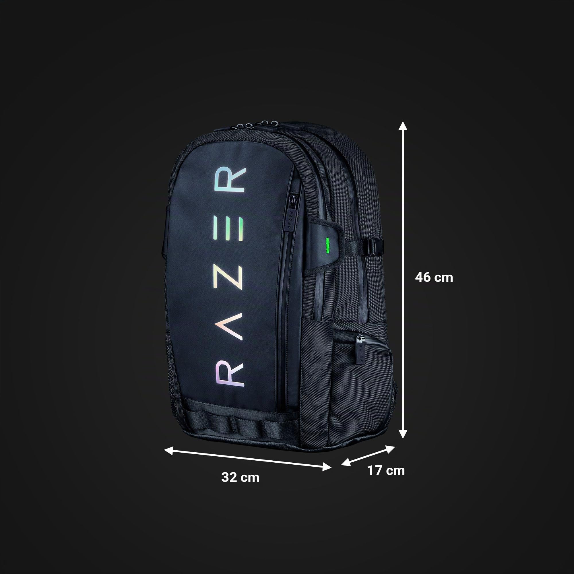 Razer Rogue V3 Backpack (15.6") - Sac à Dos de Voyage Compact (Compartiment pour Ordinateur Portable jusqu'à 15 Pouces, résistant à l'usure, Housse extérieure en Polyester) Noir/Chroma