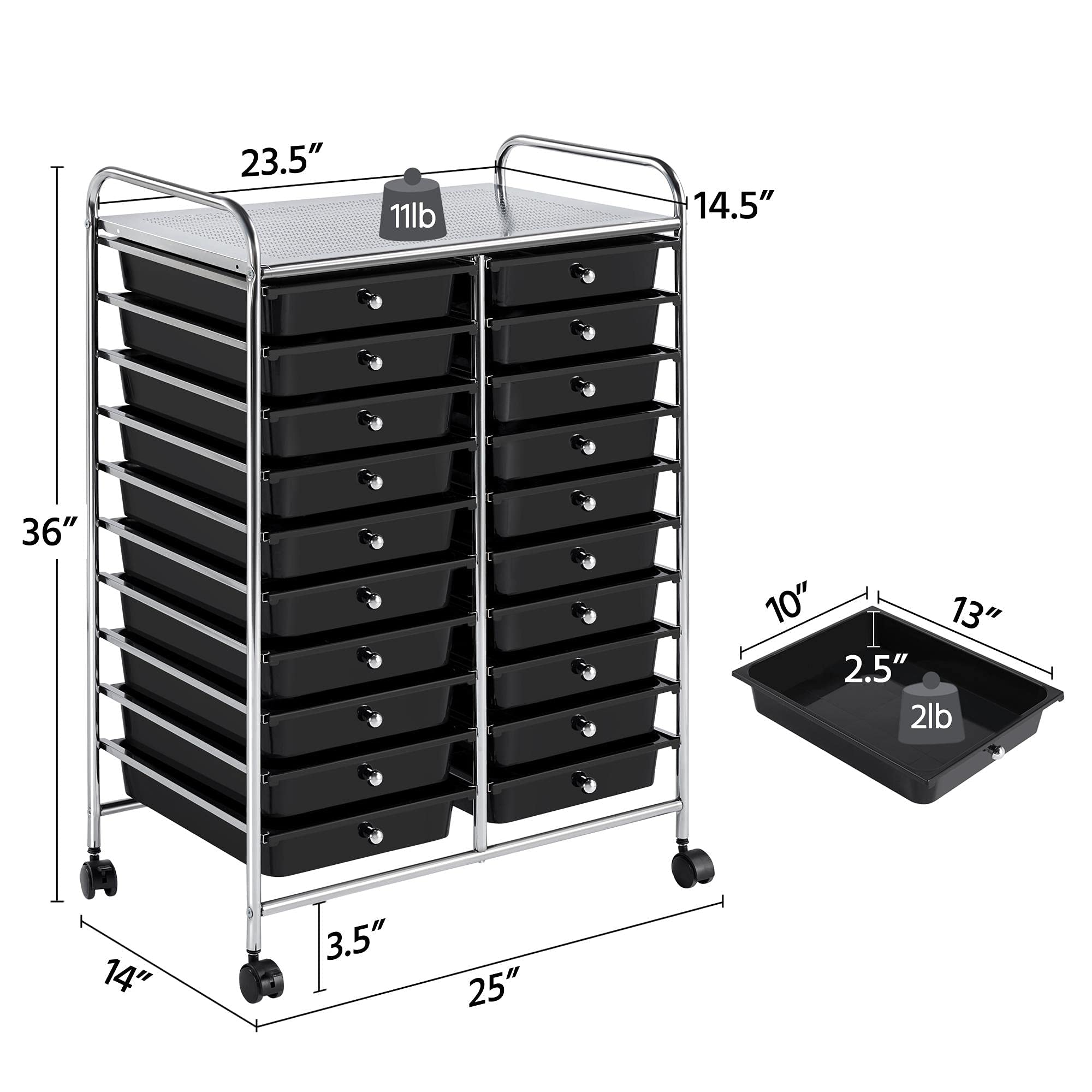 Yaheetech 20 Drawers Rolling Storage Cart Multipurpose Movable