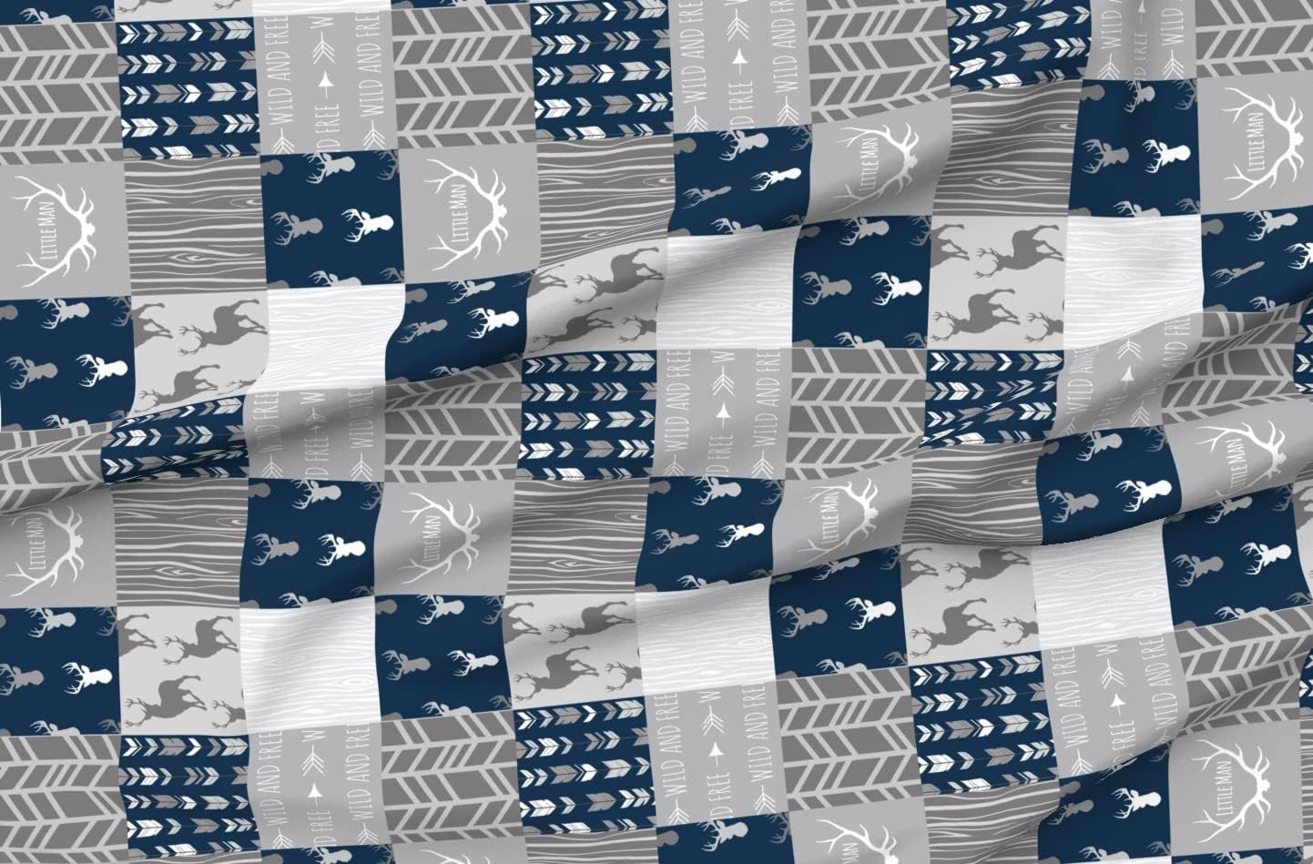 Spoonflower Fabric - Patchwork Deer Little Man Navy Printed on Petal Signature Cotton Fabric by The Yard - Sewing Quilting Apparel Crafts Decor