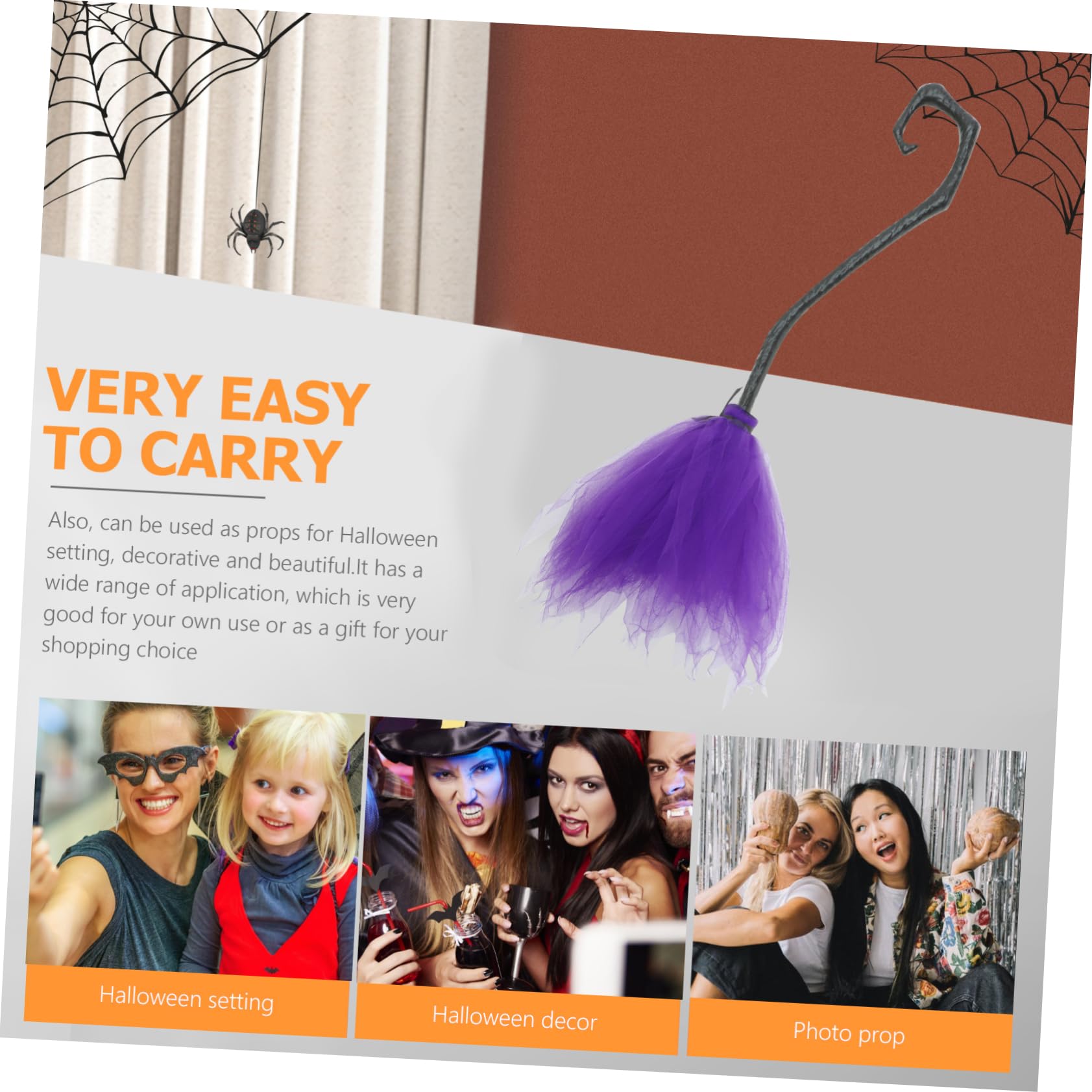 Gogogmee Mesh Halloween Broom Plastic Halloween Mesh Party Cosplay Prop Purple Childs Broom