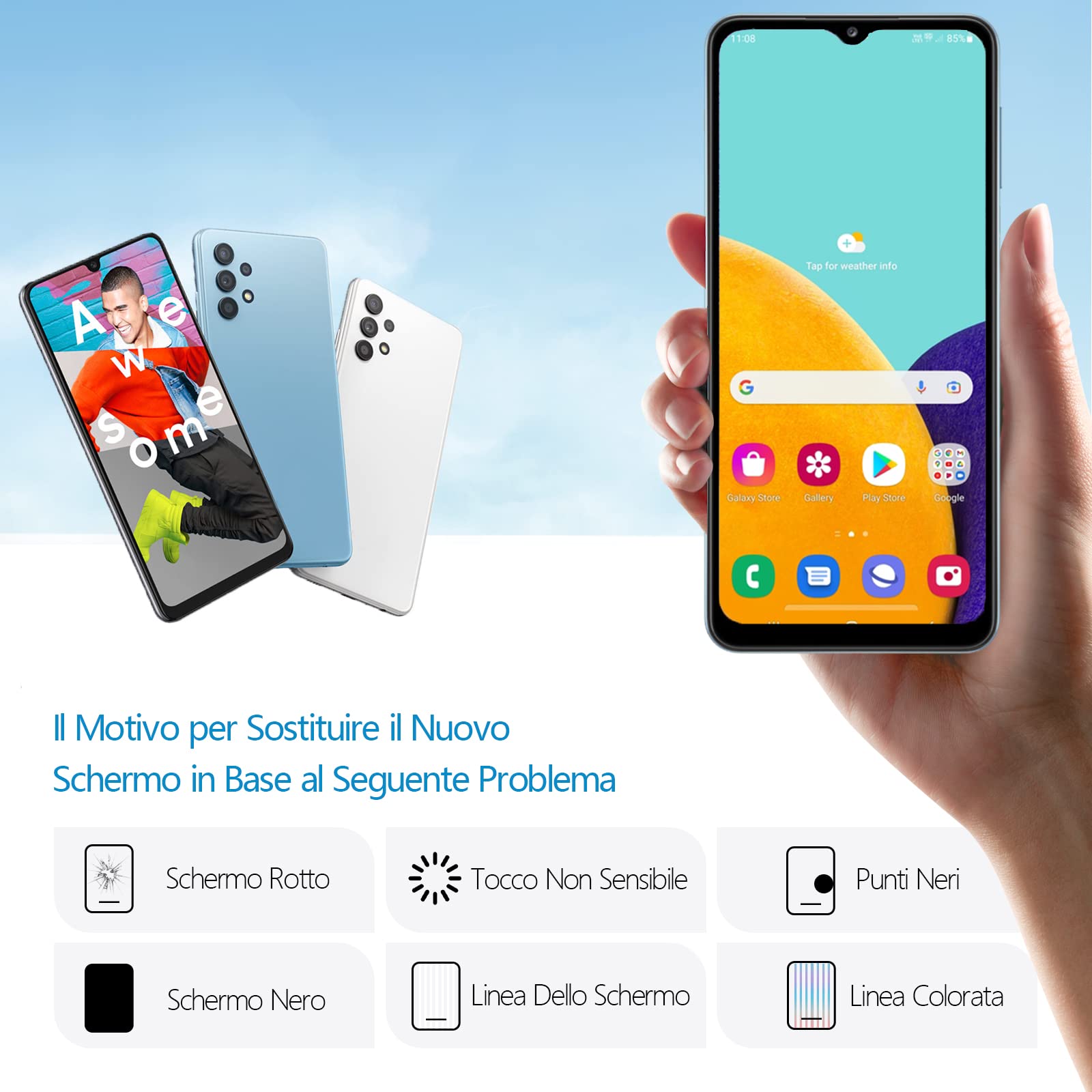 RongZy LCD Schermo per Samsung Galaxy A32 5G A326 SM-A326B Display Digitizer Assembly Vetro di Ricambio Touch Screen con Strumenti (Nero con Cornice)