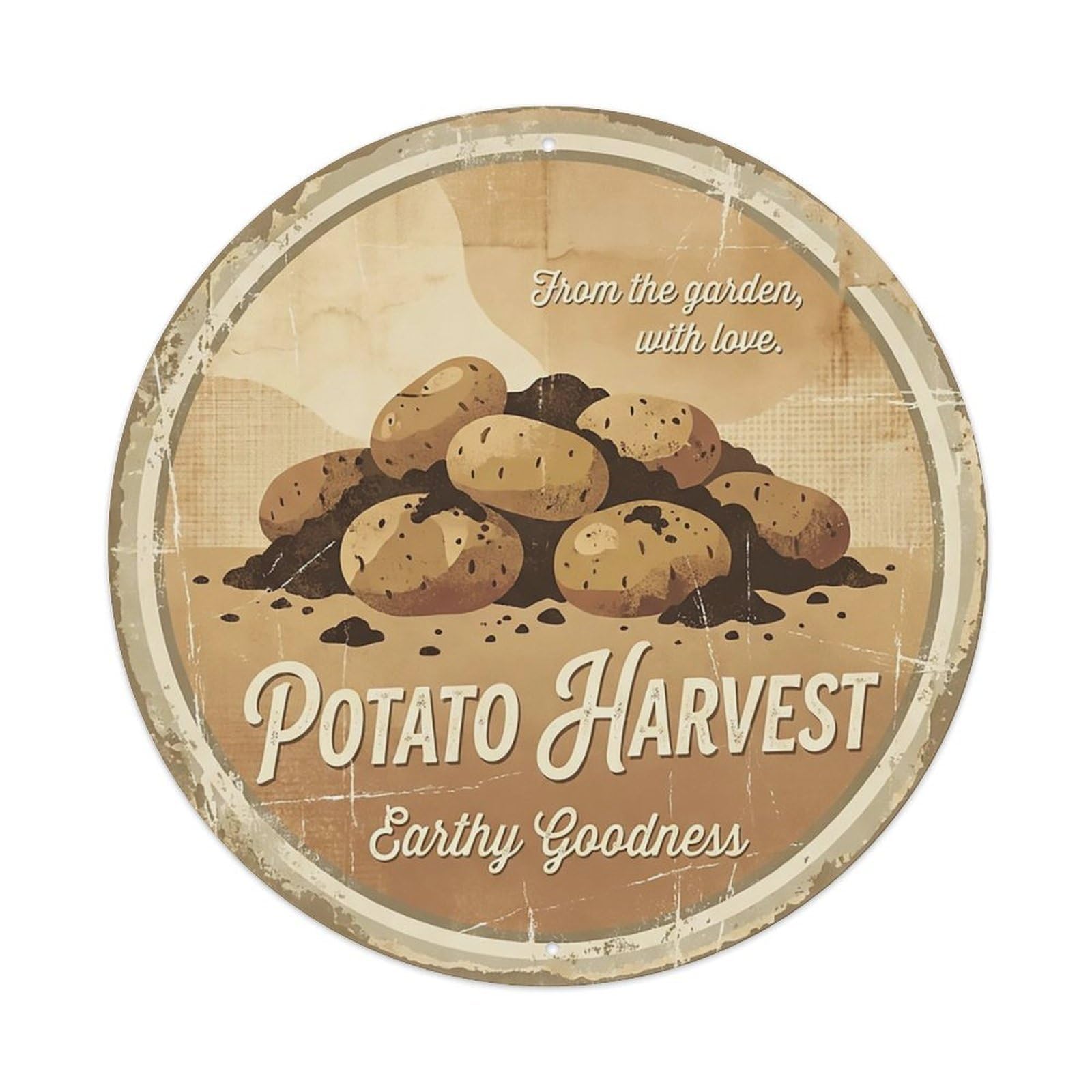 Cxhjca 8X8inch(20X20cm) Vintage Cottagecore Garden Potato Harvest Earthy Metal Tin Sign
