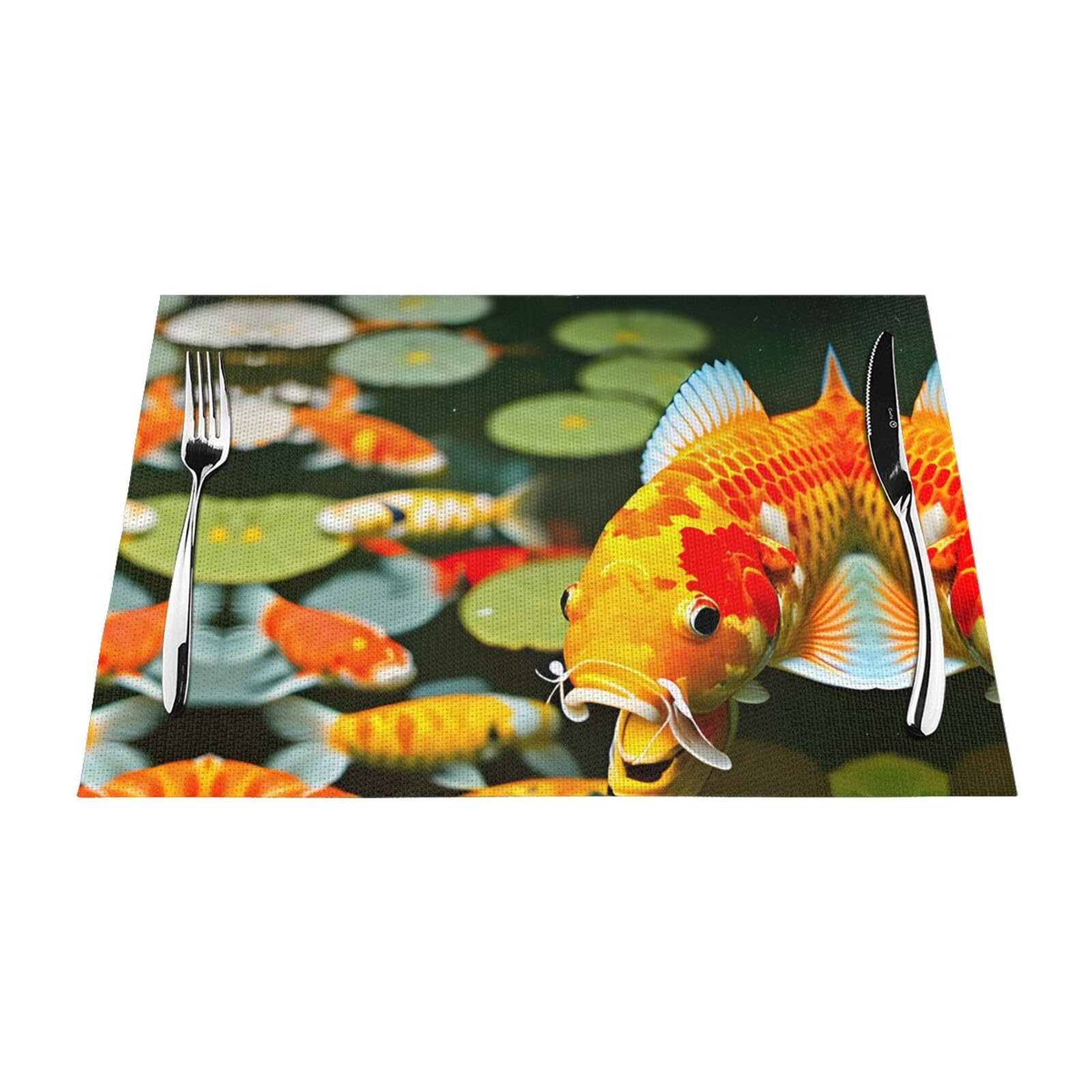 Placemats Set of 6,Table Mats Washable Placemat Decoration, Japanese Pretty Koi Fish Print