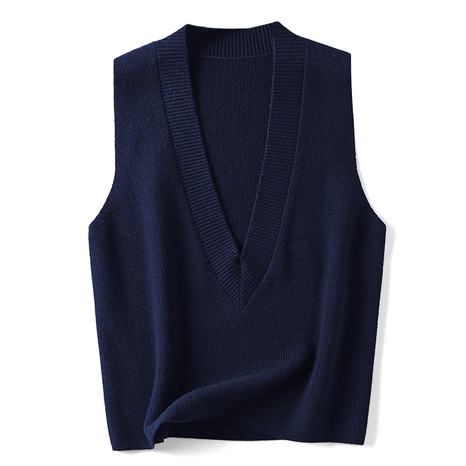 Women's Sweater Vest V Neck Knit Pullover Vests Trendy Solid Knitwear Sleeveless Sweaters Tops