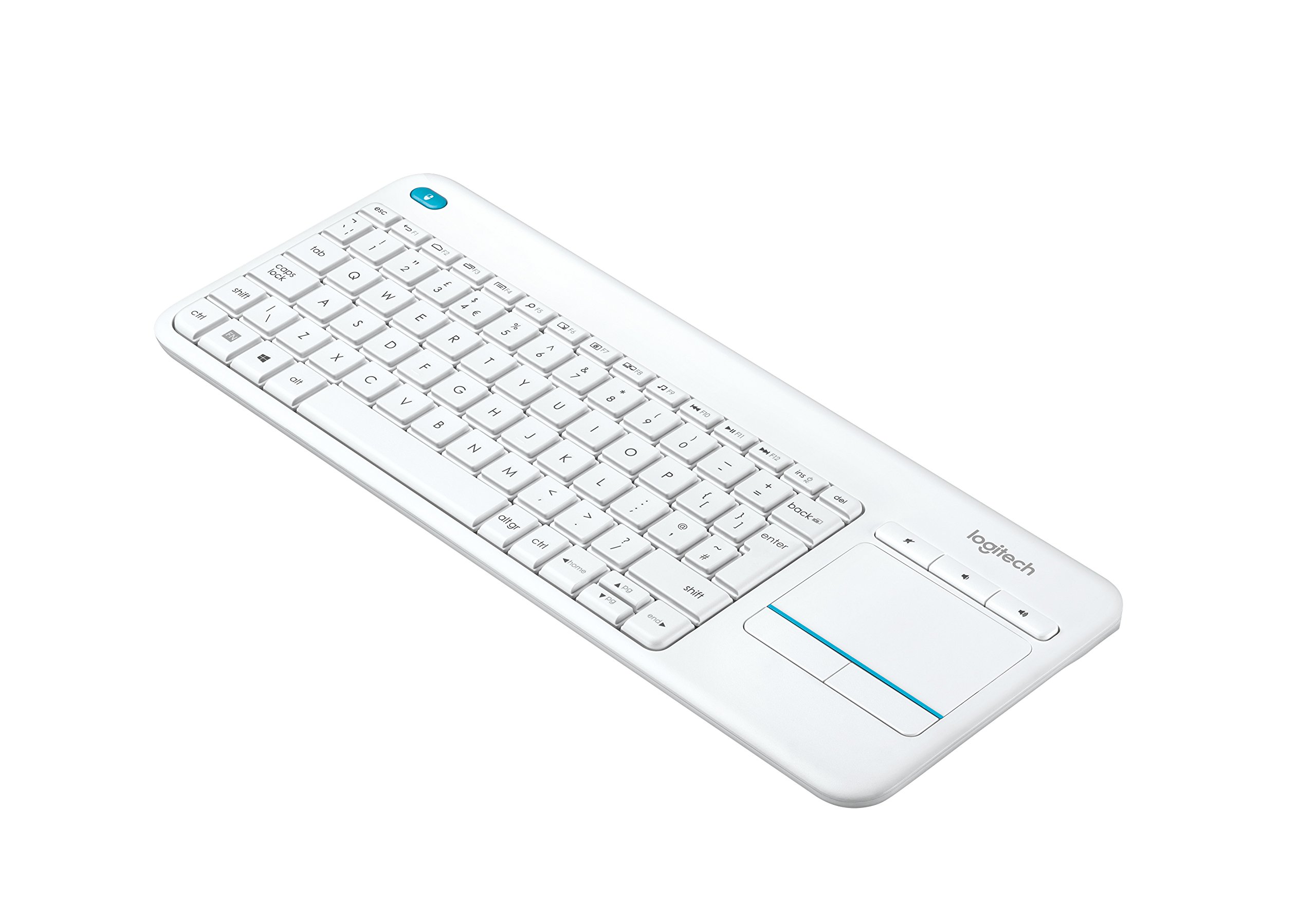Logitech K400 Plus Kabellose Touch-TV-Tastatur mit integriertem Touchpad, Englishes QWERTY-Layout - Weiß