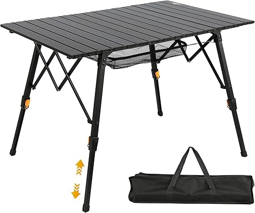SKIKEN Mesa plegable de metal para parrilla, mesa enrollable, mesa de picnic de aluminio para acampar al aire libre, mesa de campamento portátil con