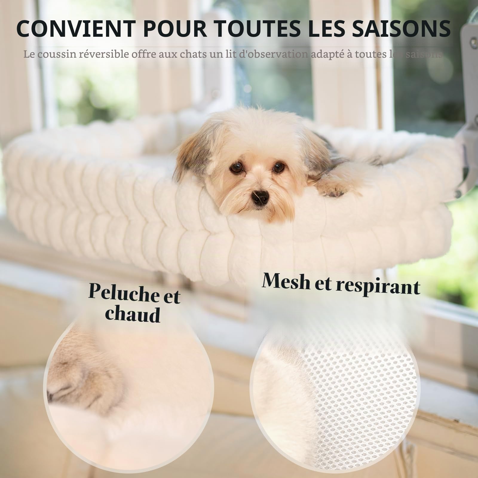 CheerPals Lit pour Chat Fenêtre avec Support en Métal, Lit pour Chat Suspendu Solide (1,65 KG) Anti-Chute, Panier pour Bains de Soleil et Observation, Toile Épaisse, Gris, 69x40x28 cm