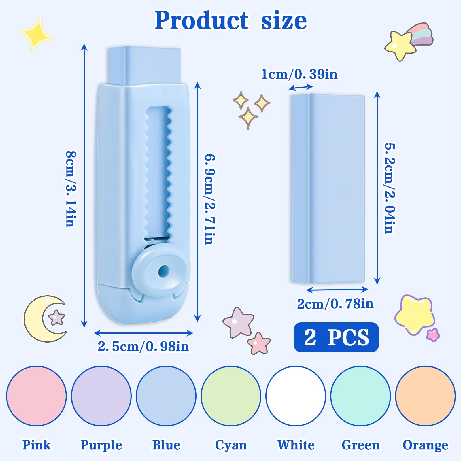 Gomme Da Cancellare Push Pull Kawaii - Set 7 Colorati Con Ricariche - Foto 3