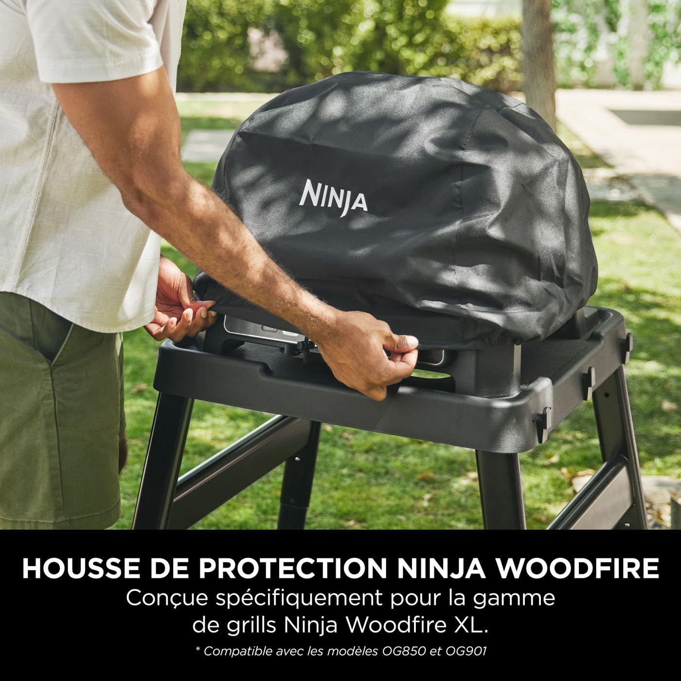 Ninja Woodfire Housse pour barbecue XL, housse anti-décoloration, résistante aux intempéries avec cordons, compatible avec les barbecues XL électrique d'extérieur OG850 / OG901, noire, XSKOGXLCVREU - 4