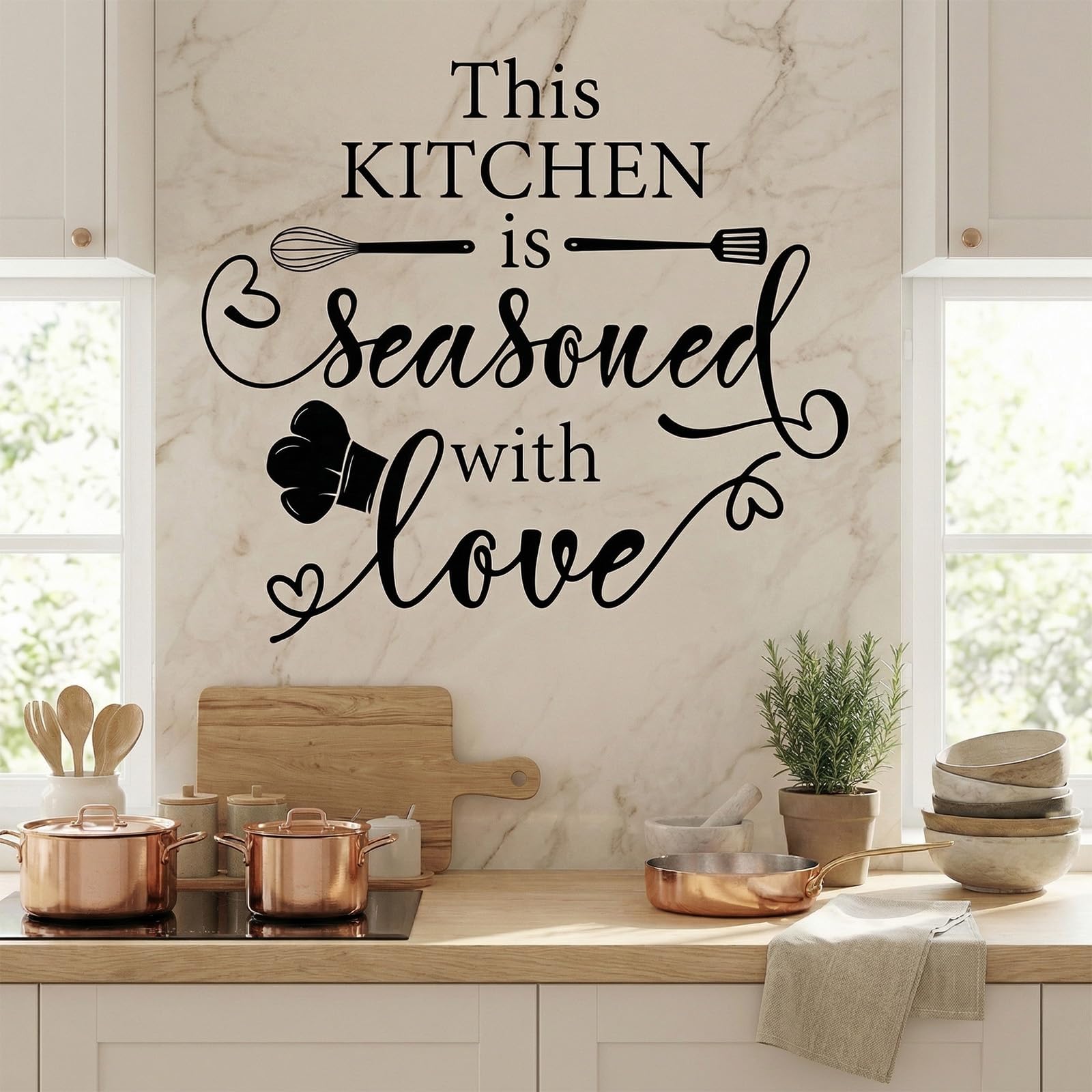 Bdfgh Kitchen Wall Decal Quotes This Kitchen is Seasoned with Love Black Utensil Wall Letter for Dining Room, Restaurant, Fridge Wall Decor