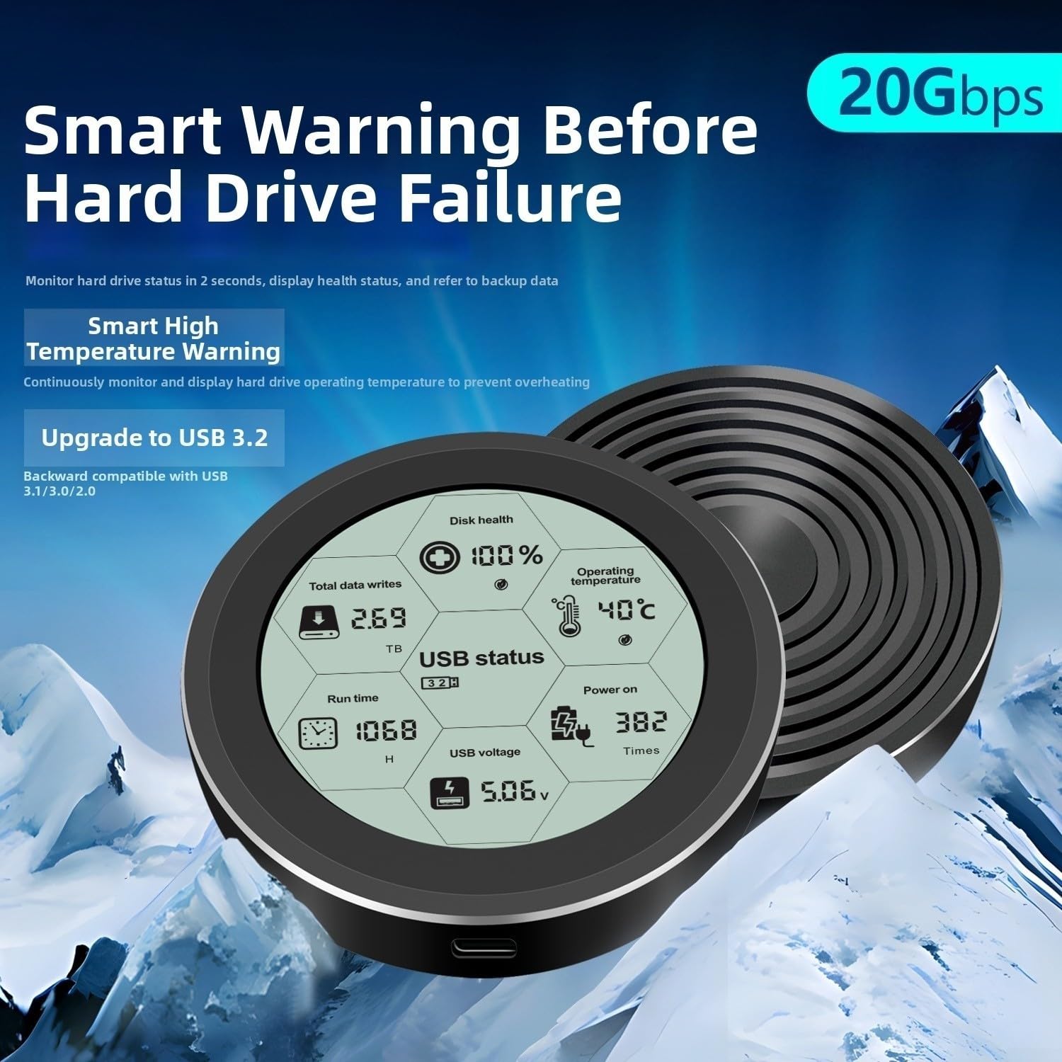 do obudowy M.2 do nvme SSD USB 3.2 20 Gb/s dla 2230/2242 M.2 SSD | Stop aluminium, monitorowanie temperatury w czasie rzeczywistym, odporność na upadki 2 m, USB 3.2 Gen2x2