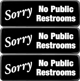 Excello Global Products Sorry No Public Restroom Sign: Easy to Mount Informative Plastic Sign with Symbols 9x3, Pack of 3 (Black)