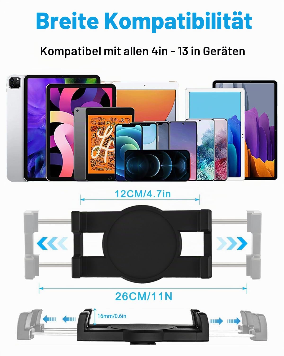 Metall Langem Arm Tablet Halter, Tablet Ständer für Bett Schreibtisch Küche | Flexible Faltbare Verstellbare Aluminium Tablet Halterung für iPad Pro 12.9 Air Mini, Galaxy Tab, Switch, iPhone 4-13"