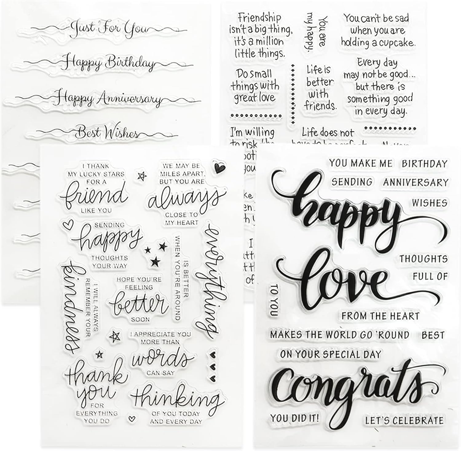 4 PCS Text Transparent Stamp Silicone Blessing Stamps for Correspondence Making and DIY Scrapbook Journaling
