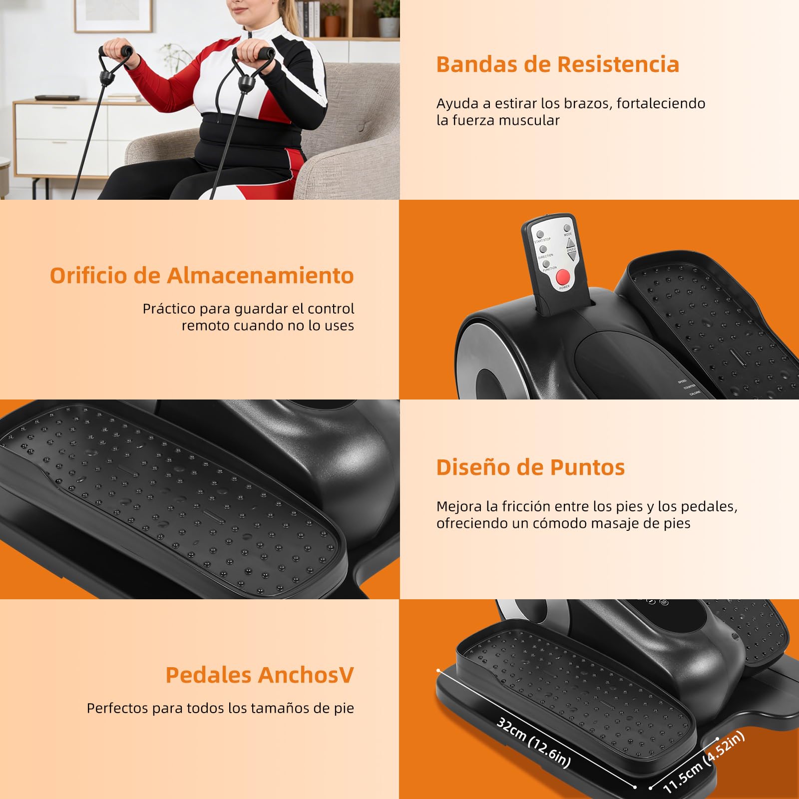 EVOLAND Mini Elíptico Eléctrico para Casa, Mando a Distancia, Pantalla LCD, 12 Velocidades, Cuerda de Resistencia, Silencioso, Portátil, Pedaleador Eléctrico para Mayores, Oficina y Hogar
