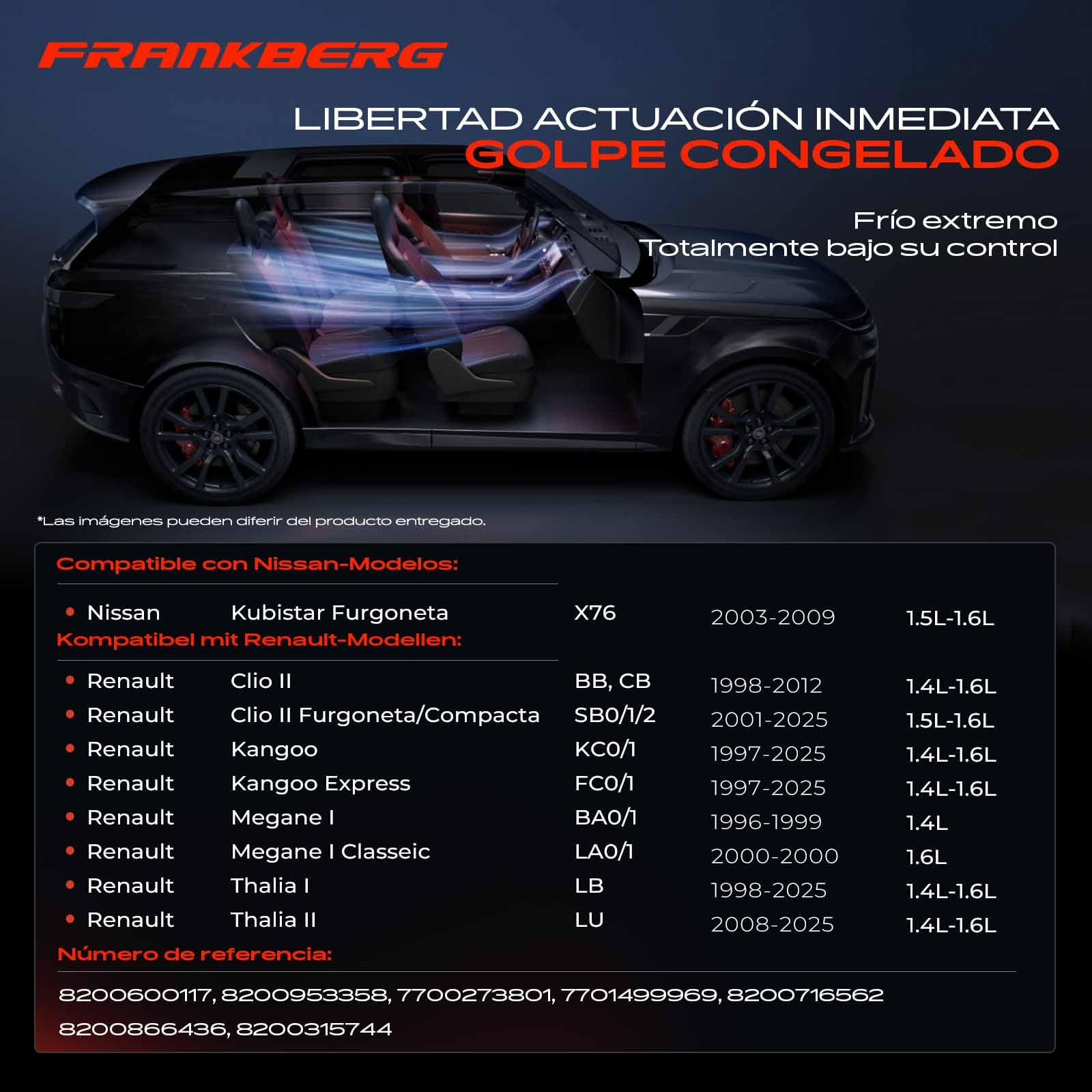 Frankberg Compresor de aire acondicionado con embrague Compatible con Clio II BB CB M.e.g.a.n.e I BA0/1 Kangoo KC0/1 Kangoo Express FC0/1 Replace# 8200315744incl. aceite premezclado