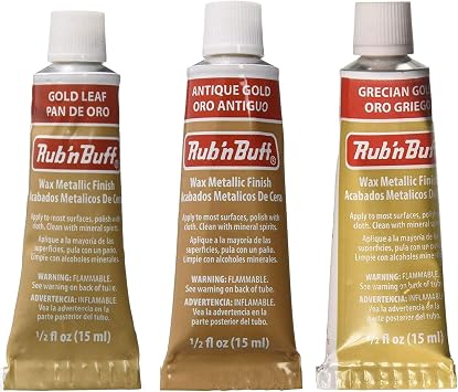 Amaco Rub 'N Buff Wax Metallic Finish, 3 Color Gold Assortment Gold Leaf, Antique Gold, Grecian Gold