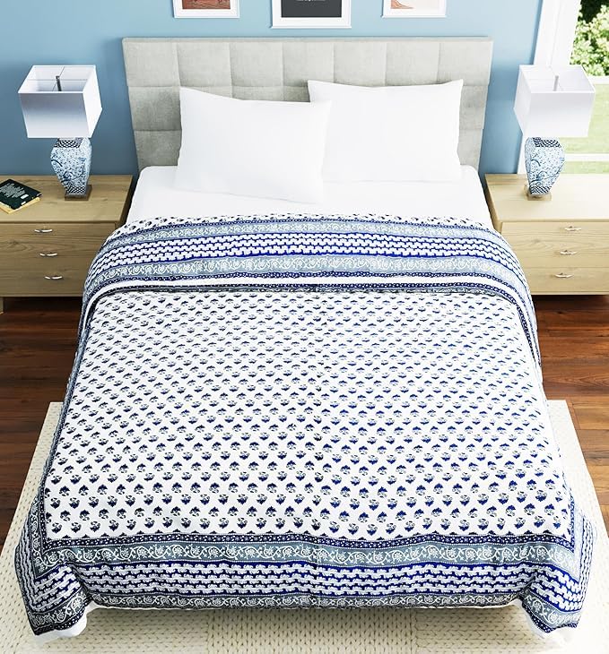 Image of EMIOUR 400 TC Pure Cotton Soft Jaipuri AC Quilt /Razai /Rajai Floral Print,Jaipuri razai Double Bed for Winter Printed (Design 10, Double Bed)