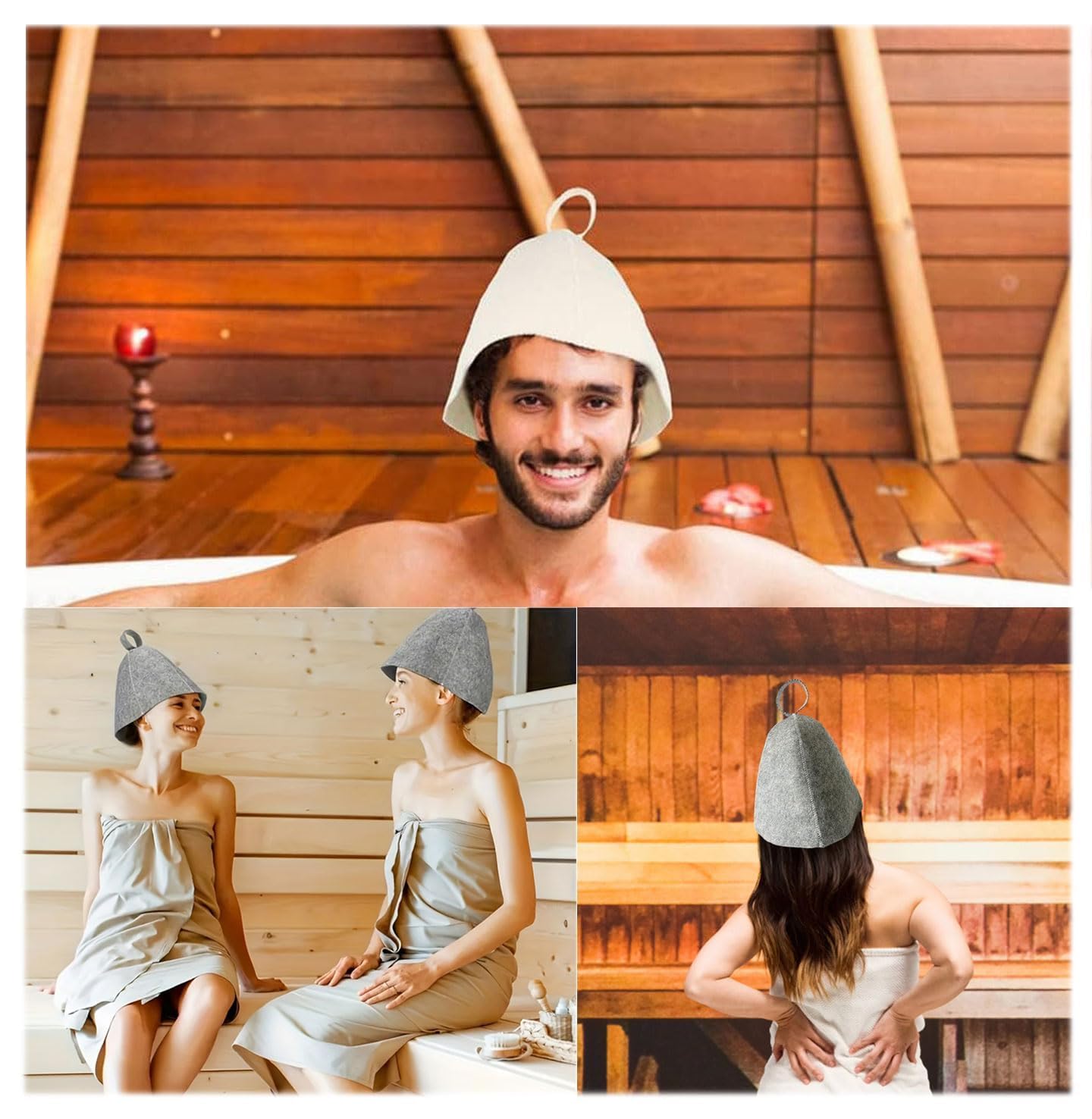 Bonnet de Sauna en Feutre Anti-Chaleur Gris + Blanc