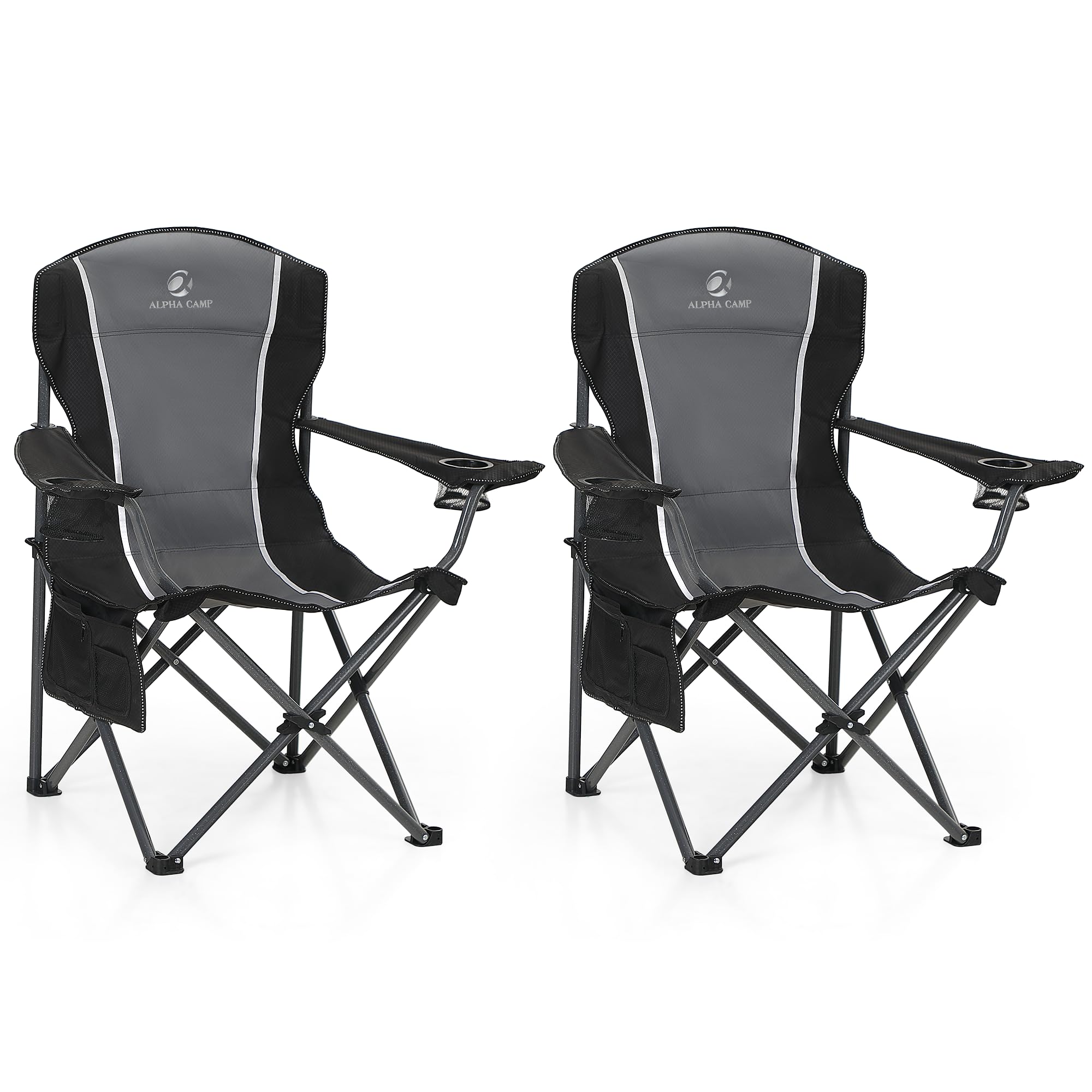 alpha camp oversized camping folding chair - heavy duty steel frame support 350 lbs, collapsible padded arm with cup holder, quad lumbar back, portable for outdoor/indoor