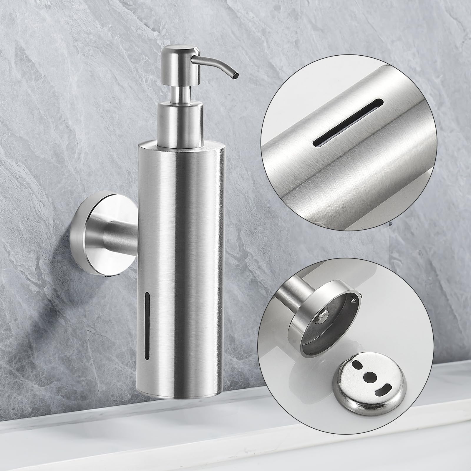Seifenspender, Wandmontage, Edelstahl, für Badezimmer, gebürstetes Nickel