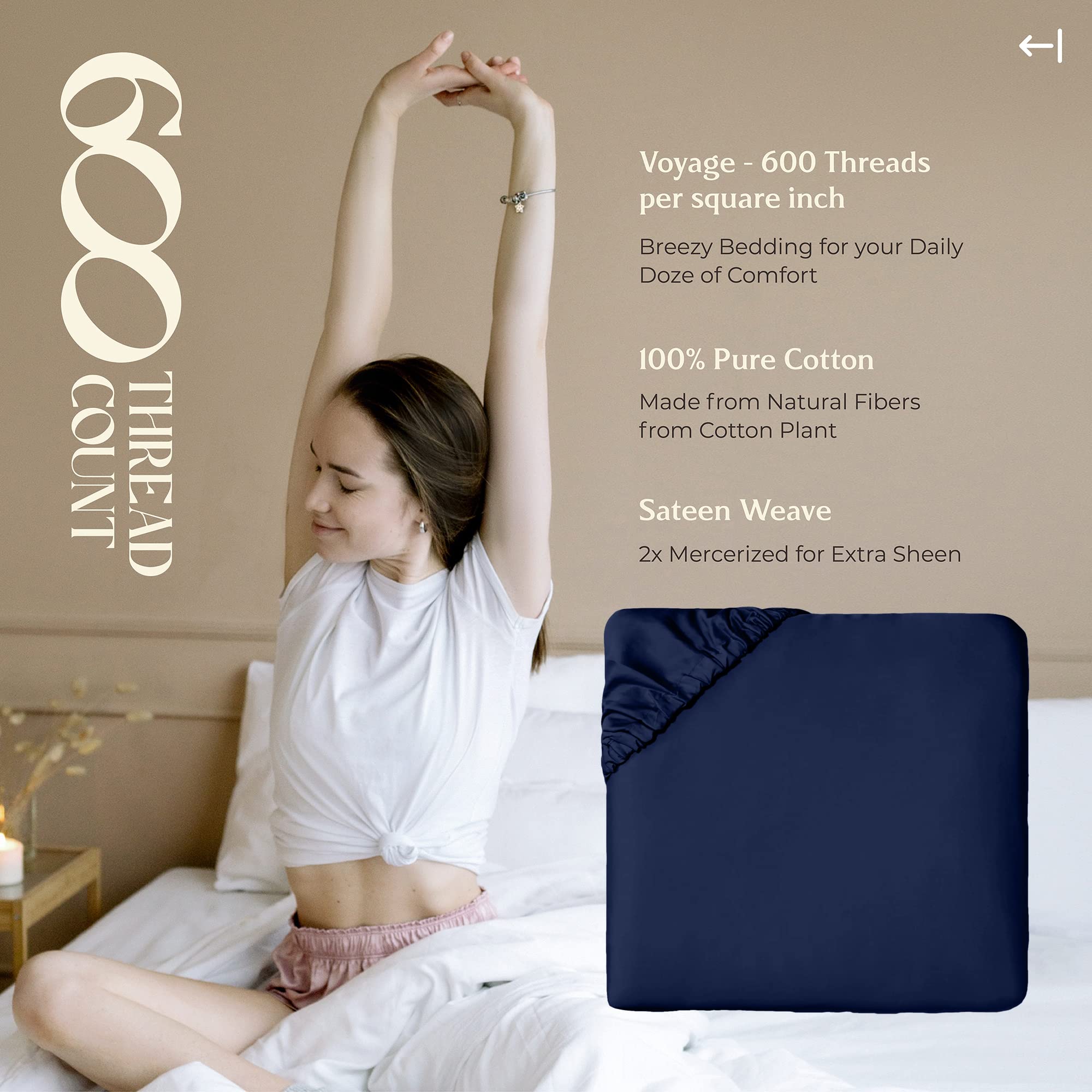 Mayfair Linen 100% Cotton Queen Fitted Sheet Only - 600 Thread Count Cotton Fitted Sheet Queen, Luxuriously Soft, Durable, Cooling 16" Deep Pocket Sateen Weave Bottom, Luxury Hotel Quality - Red: California King 05 - Navy Blue
