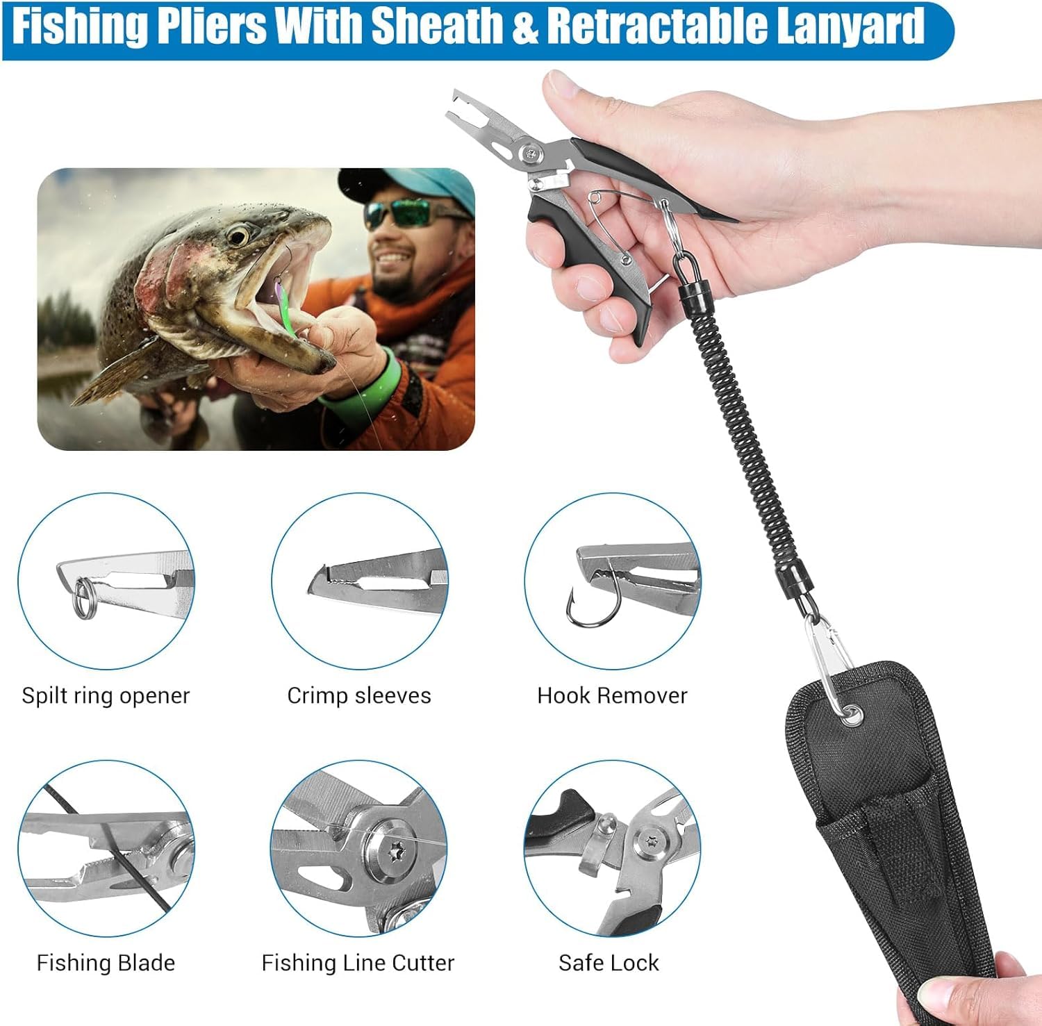 Juego de maletín de pesca, caja de pesca con clips para labios, removedor de ganchos, cebo para trucha, cebo de perca, equipo de pesca para adultos, principiantes, regalo de pesca para hombres para