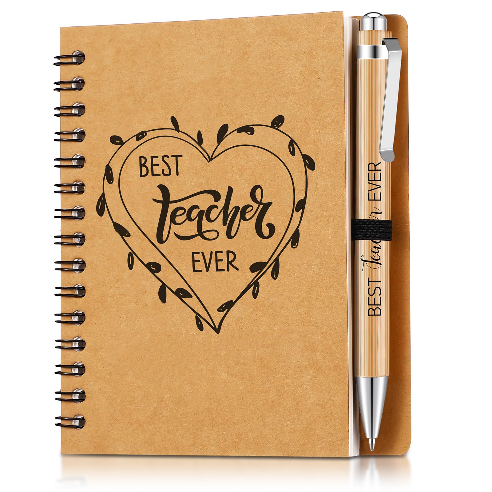 Dianelhall 2 Pcs Teacher Appreciation Gift Best Teacher Notebook Ballpoint Pen Kraft Lined Notepad Thank You Leaving Gifts for Colleagues Women Employee Coworker Volunteer Christmas