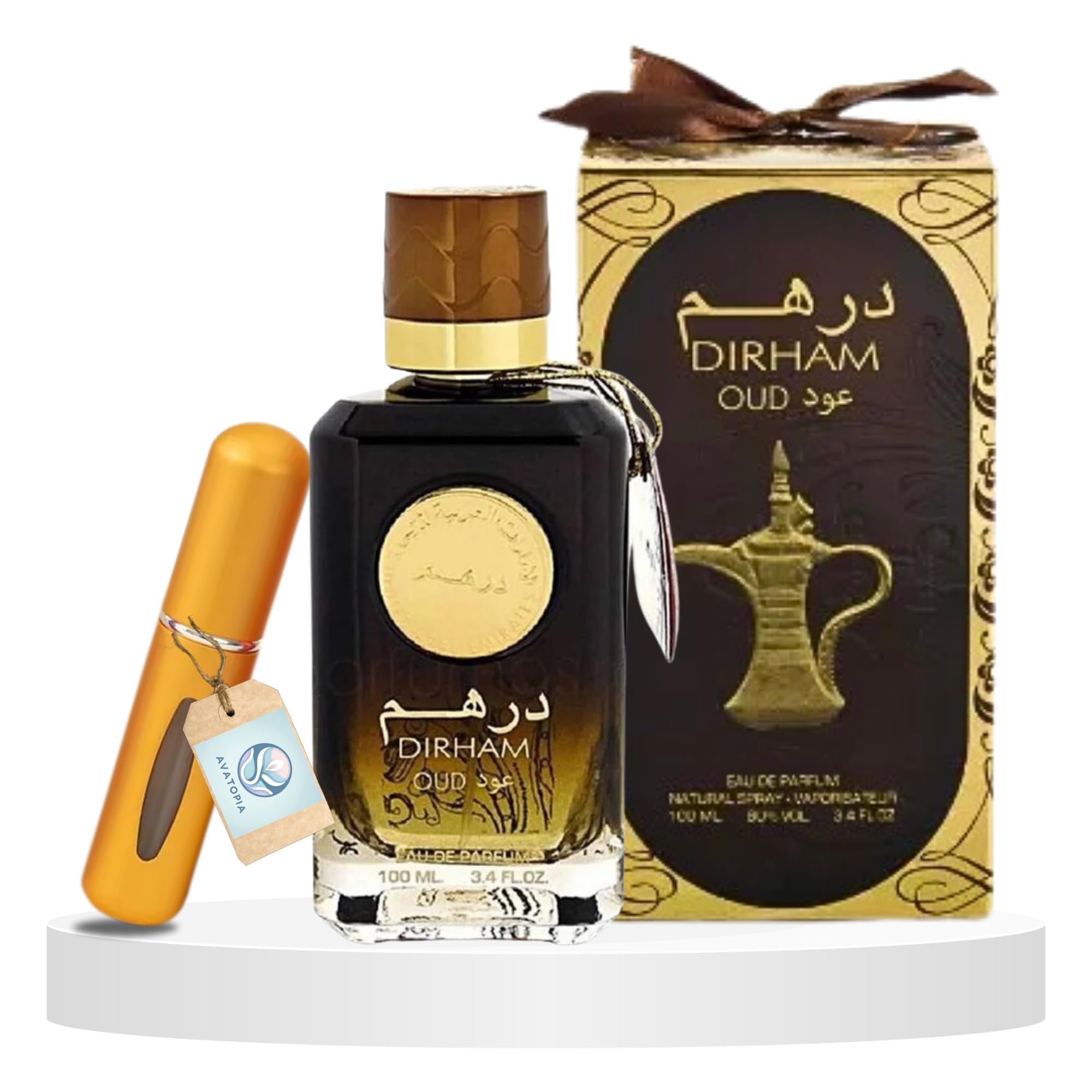 Dirham Oud 100ml Eau de Arabian Perfume With Mini Spray Bottle | Unisex Arabic for Women & Men | Oriental Musky Sandalwood | Dubai and Atomisers | Arabian