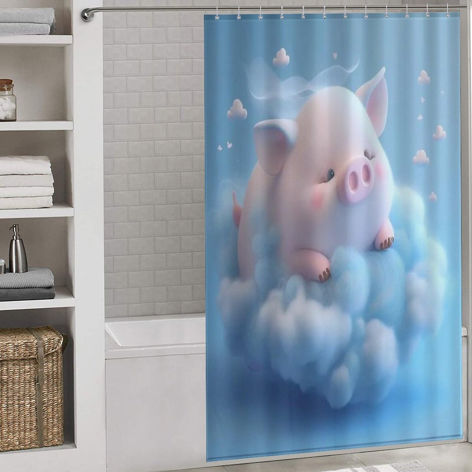 Rideau de douche cochon mignon imperméable pour éviter les éclaboussures sur le sol