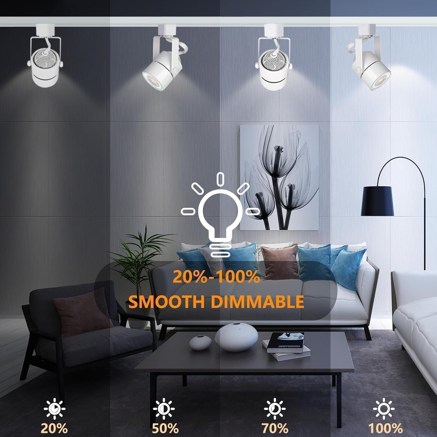 Kit de iluminación LED regulable en blanco, cabezal de carril GU10 de 10 W 3CCT con riel en H de 2 x 1 m, foco de techo comercial ajustable de 3000 K/4000 K/6000 K con 6 bombillas GU10 intercambiables