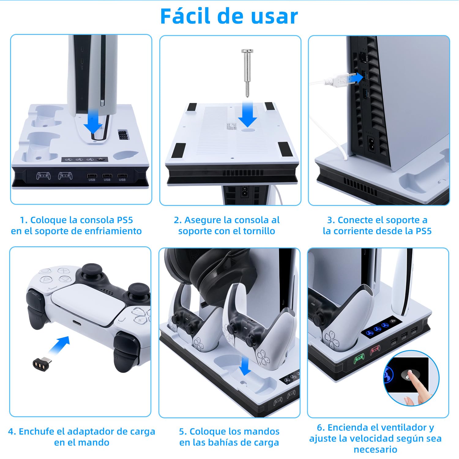 Mcbazel Vertical Soporte de Enfriamiento para PS5/Slim/Pro, Estación de Carga con Ventilador, Controlador Carga Rápida Indicadores/Puerto USB para PlayStation 5