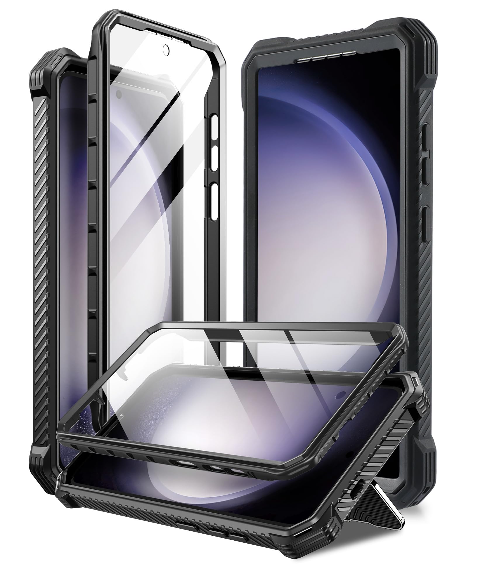 i-Blason Armorbox Series for Samsung Galaxy S24 Case with Camera Cover [Wireless Charging], Built-in Screen Protector Bumper Case (Dark)