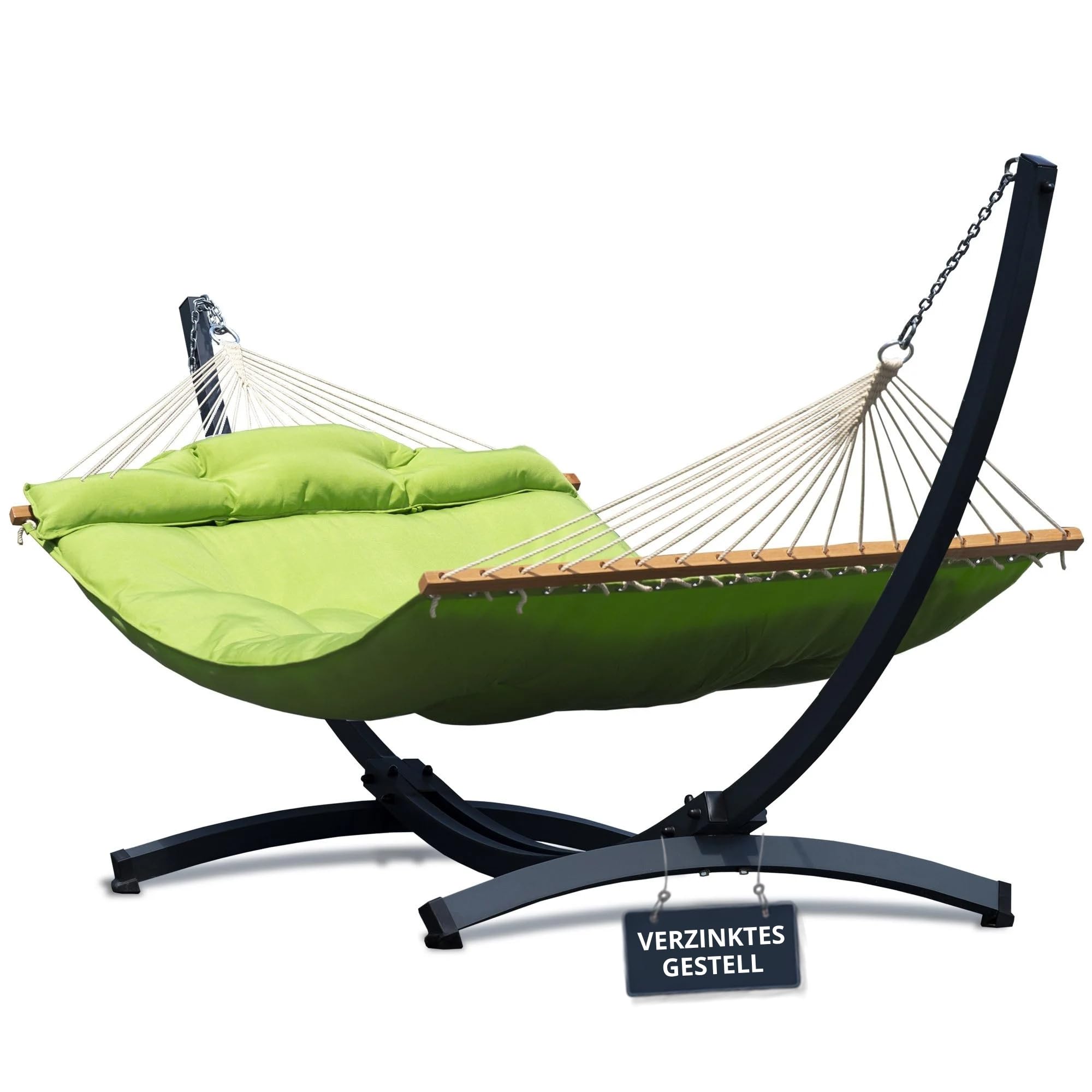 Potenza Amaca da Giardino con Supporto in Acciaio ZINCATO A CALDO – Amaca con Barra Doppia 210x140 cm, 200 kg con Tytan Struttura lunga 370 cm, Portata 350 kg, con Telaio Resistente alle Intemperie