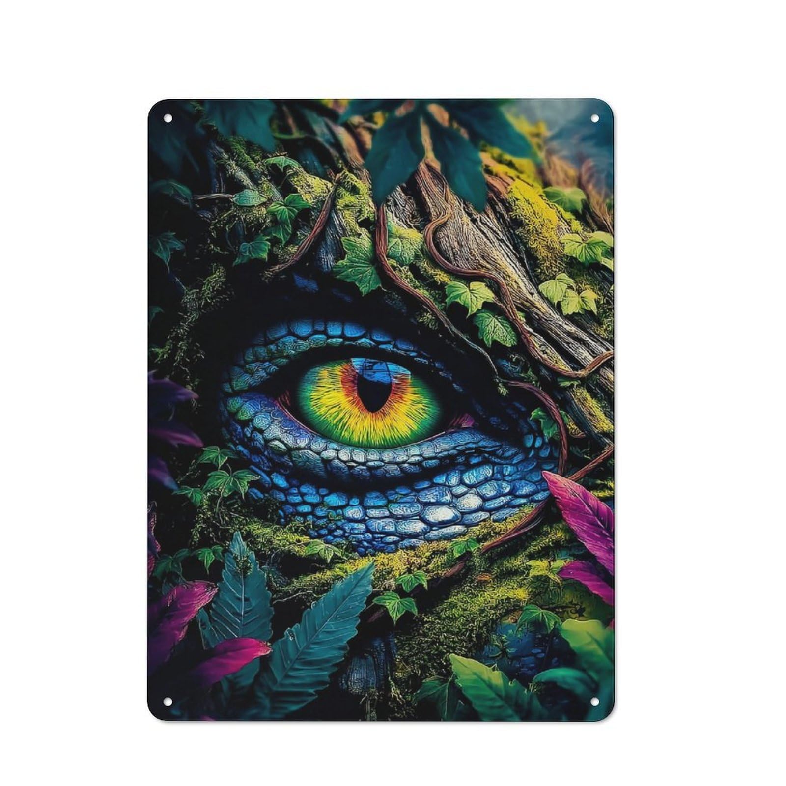 Junmoney Dragon's Eye In The Forest -1 Rustic Tin Wall Plaque 40X30cm For Café Or Restaurant, For Kitchen, Dining Room And Home Bar Wall Decor
