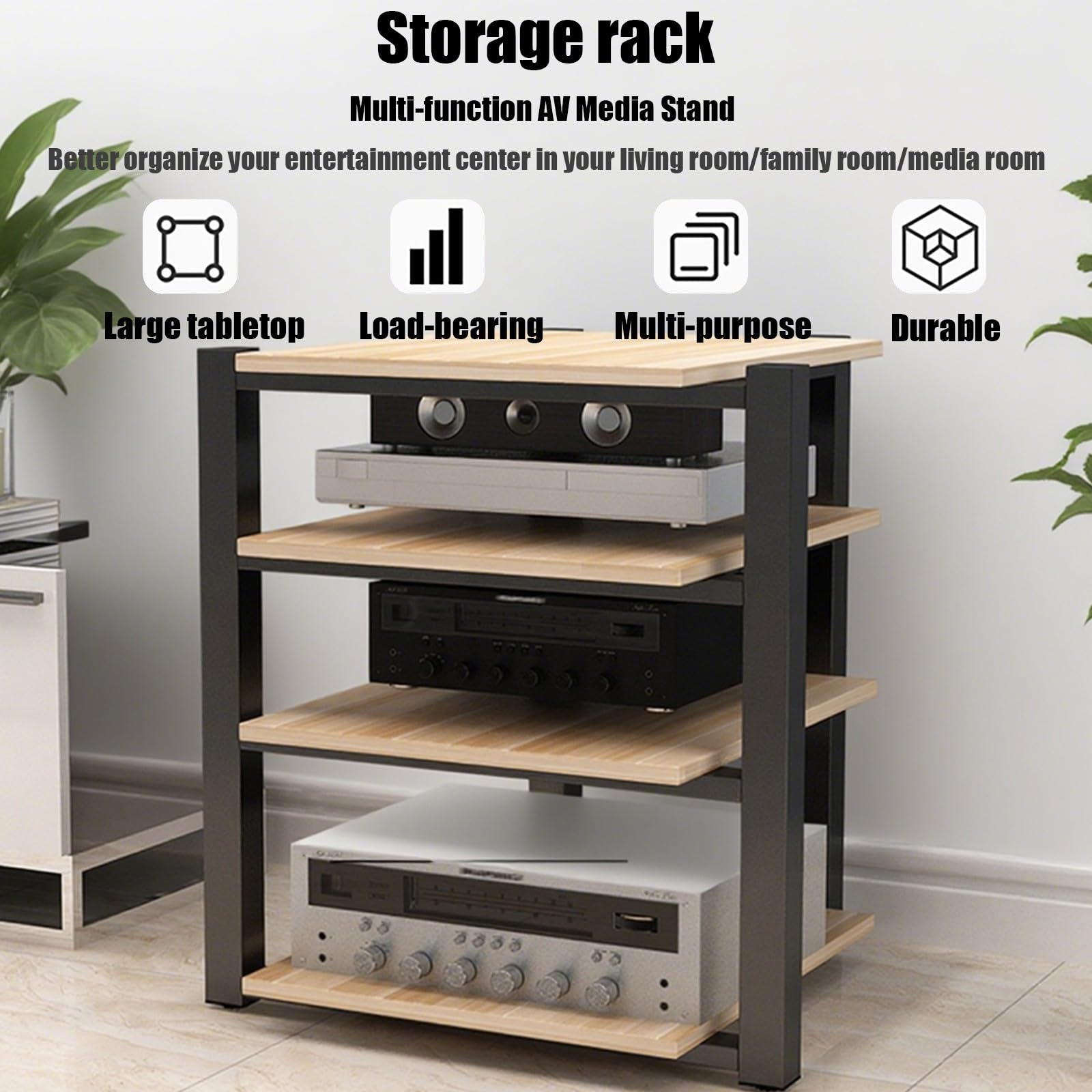 Stojak stereo HiFi, 2, 3 4 półki, regał audio, regał do przechowywania metalu i Mdf, stojaki multimedialne, półka do nagrywania Av i wzmacniaczy sali koncertowej (D,4Tier)