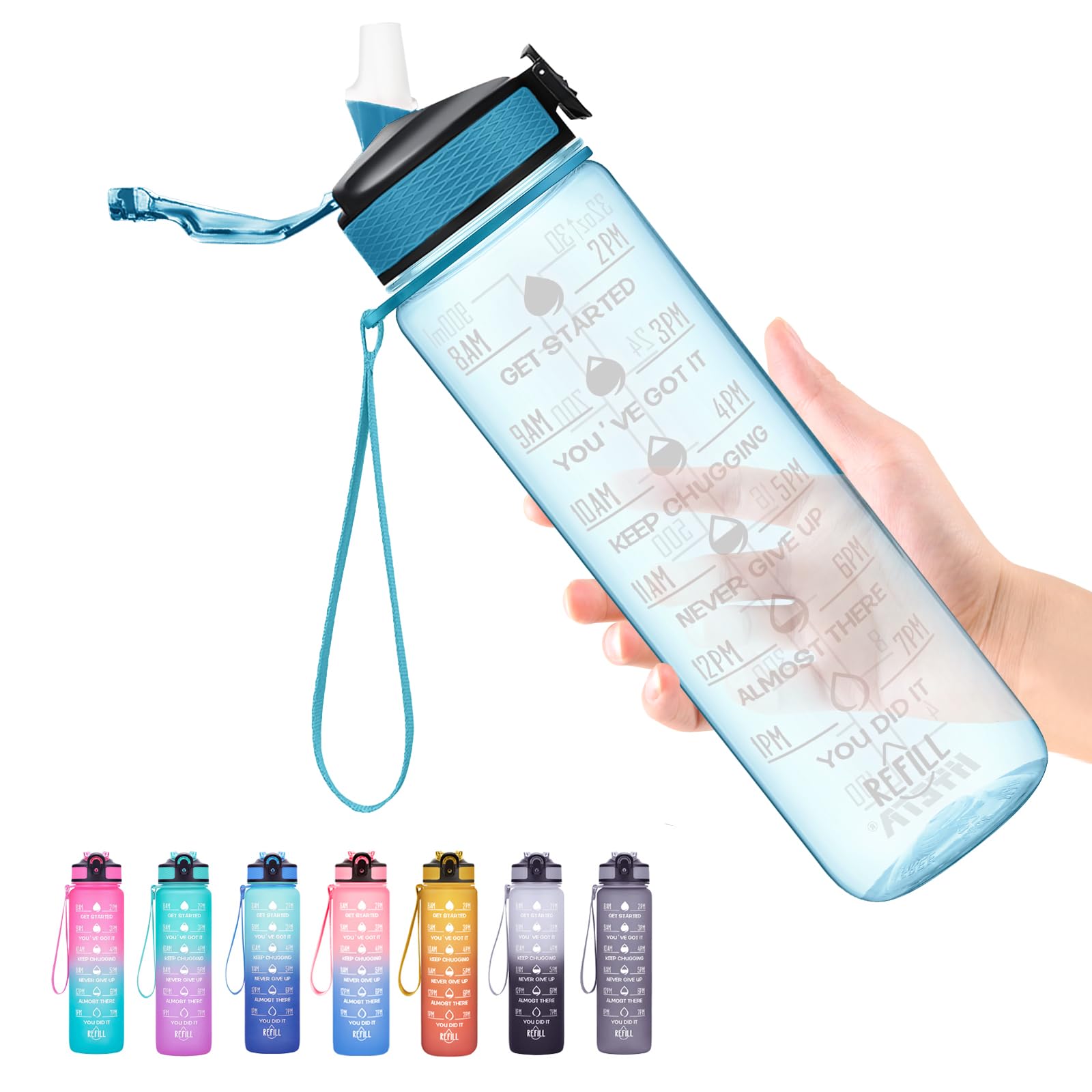 Hyeta 32 oz Water Bottles with Times to Drink and Straw, Motivational Water Bottle with Time Marker, Leakproof, Drinking Sports Water Bottle for