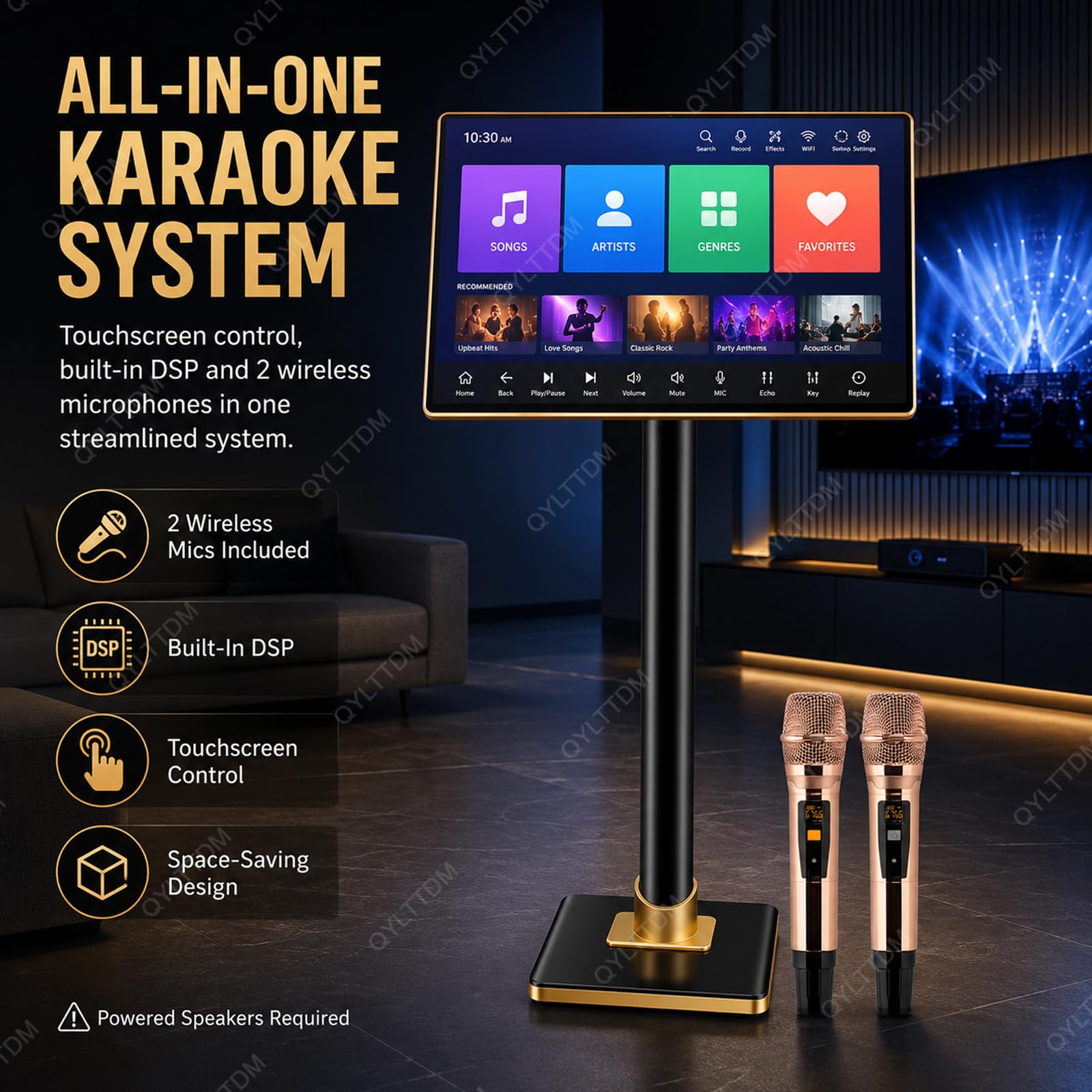 TYH Sistema Karaoke Professionale da 21,5 Pollici, Macchina Karaoke con Schermo Touch Capacitivo, con 2 Microfoni Wireless, Controllo Tramite App per Smartphone, Funzione di Amplificazione di Potenza