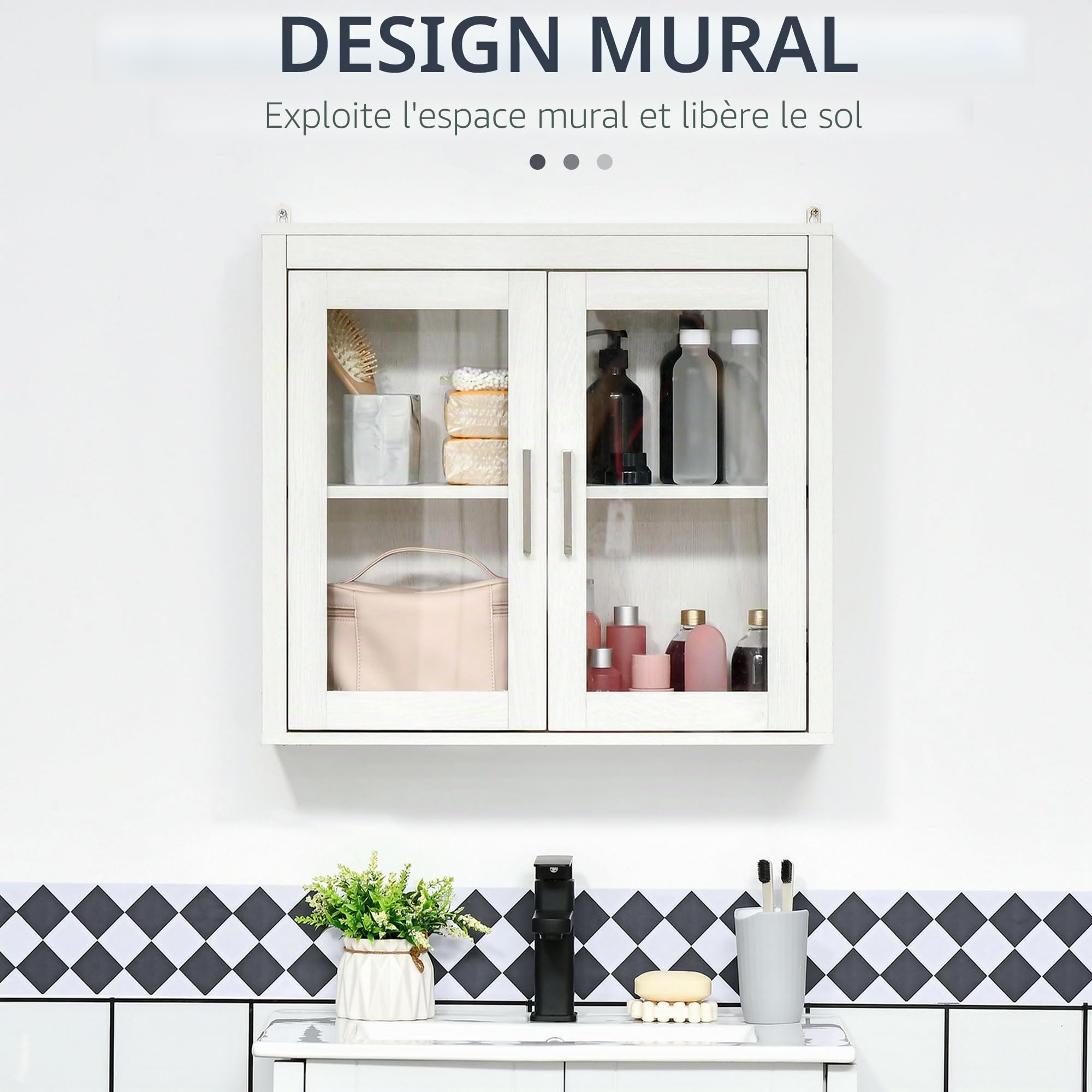kleankin Armoire Murale de Bain, 2 Portes, 60x19.5x54 cm, Blanche