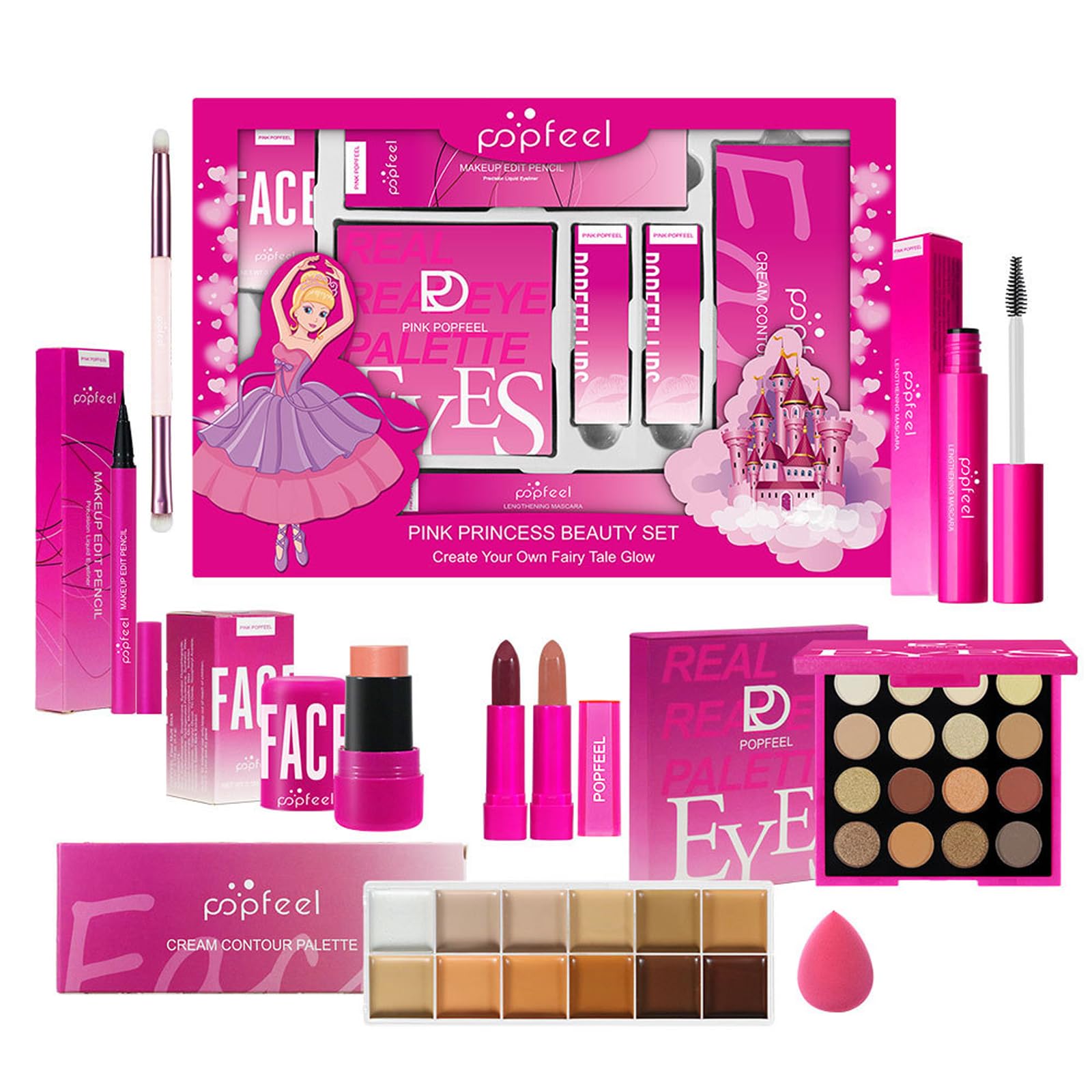 Schmink Set, Multifunktions Kosmetik Starter Kit für Frauen#6 | mit Lidschatten Palette Concealer Lipgloss Lippenstift Mascara etc, Kosmetik Makeup Set für Gesicht, Augen und Lippen