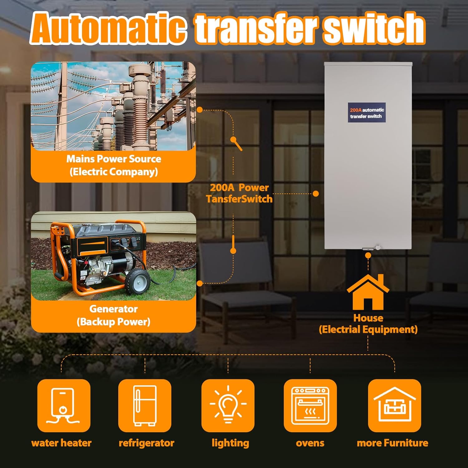 200 Amp Automatic Transfer Switch with Power Management Replacement for Generac RXSW200A3 NEMA 3R Aluminum Enclosure Indoor and Outdoor Use Compatible with Evolution and Nexus Generator Controllers