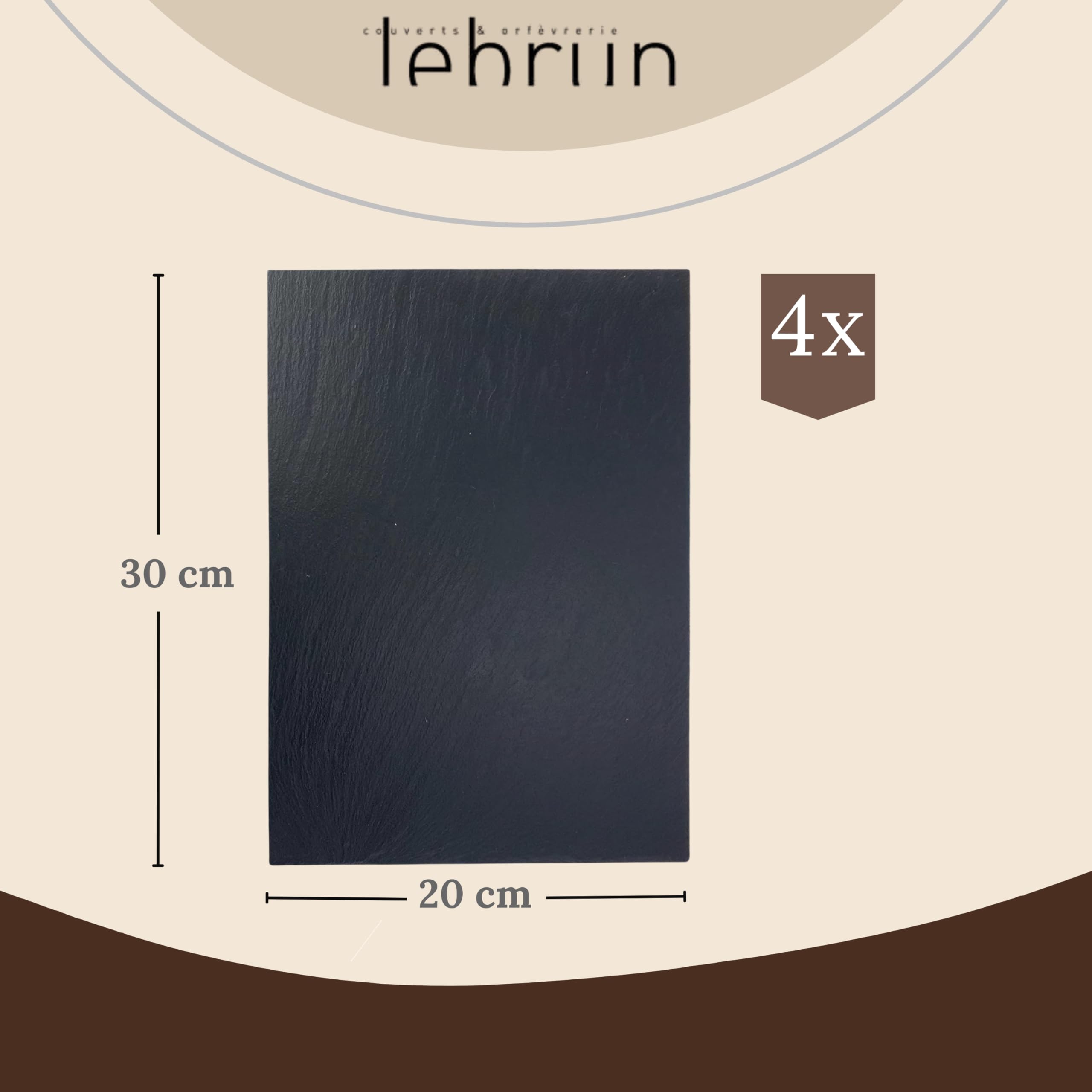 Lebrun Couverts - Lot de 4 Assiettes Ardoise Rectangulaire - Parfait pour vos Planches Apéro ou vos Plateaux de Fromages et Charcuterie - Plateau Apéritif et Tapas - 30 x 20 cm