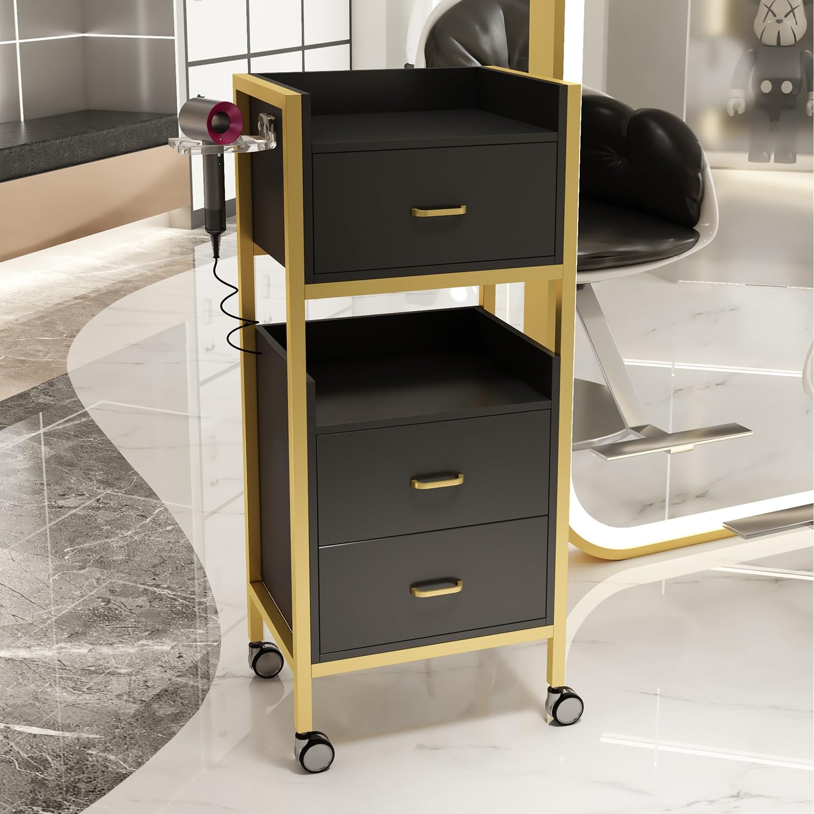 asdchZen Salon Cart - Rolling Beauty Trolley Organizer With Wheels For Hair Stylists, Estheticians, And Makeup Artists - Versatile Storage Solution For Salons And Beauty,White,Black