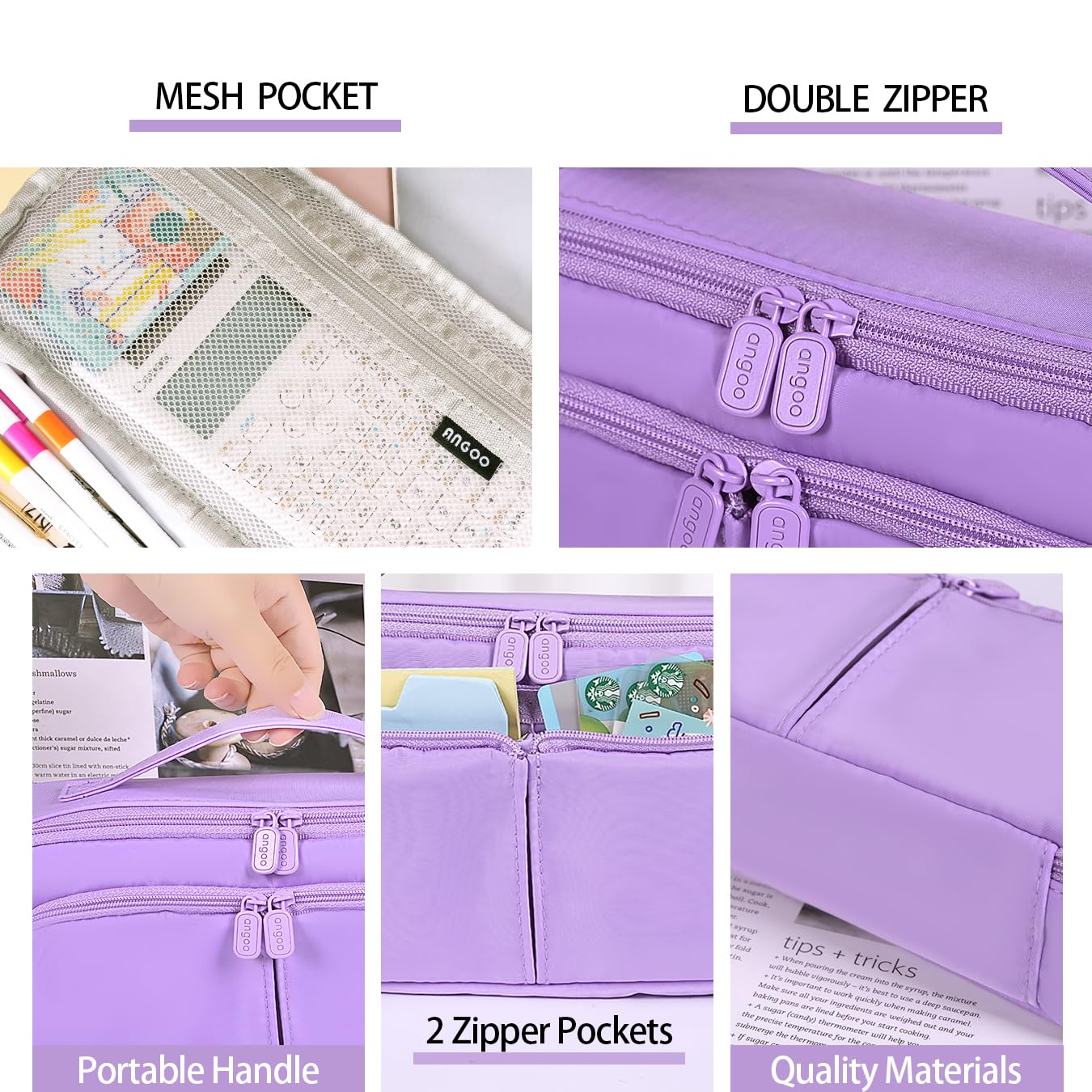 Pencil Case Large Capacity Pencil Cases for Students Kids Girls Boys Portable Double Zipper Purple Pencil Pouch Organizer Bag School Office Aesthetic Supplies for Secondary School Teens Adults Women - Image 4