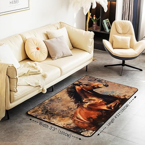 Miniatura 3 de Alfombra decorativa de caballo con pintura de tinta para adolescentes y adultos, estilo occidental, alfombra decorativa de naturaleza animal para