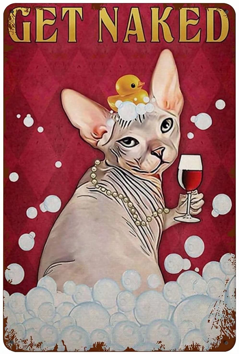 Hairless Cat Bathroom Tin Signs Metal Signs, Fun Poster For Bar Kitchen Cafe Farmhouse Wall Decor 8x12inch